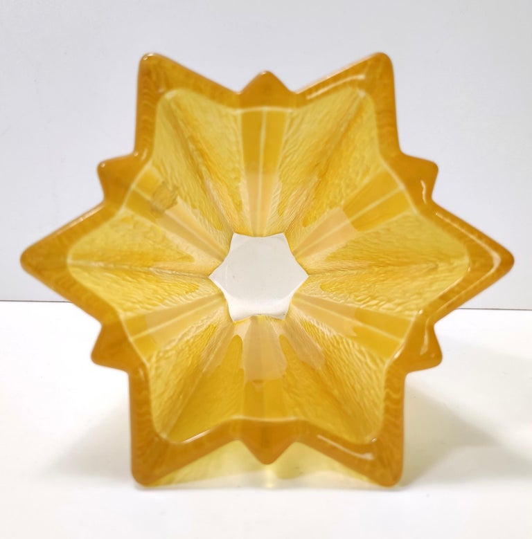 Art Deco Star Shaped Yellow Glass Vase Attributed to Pierre D'Avesn for