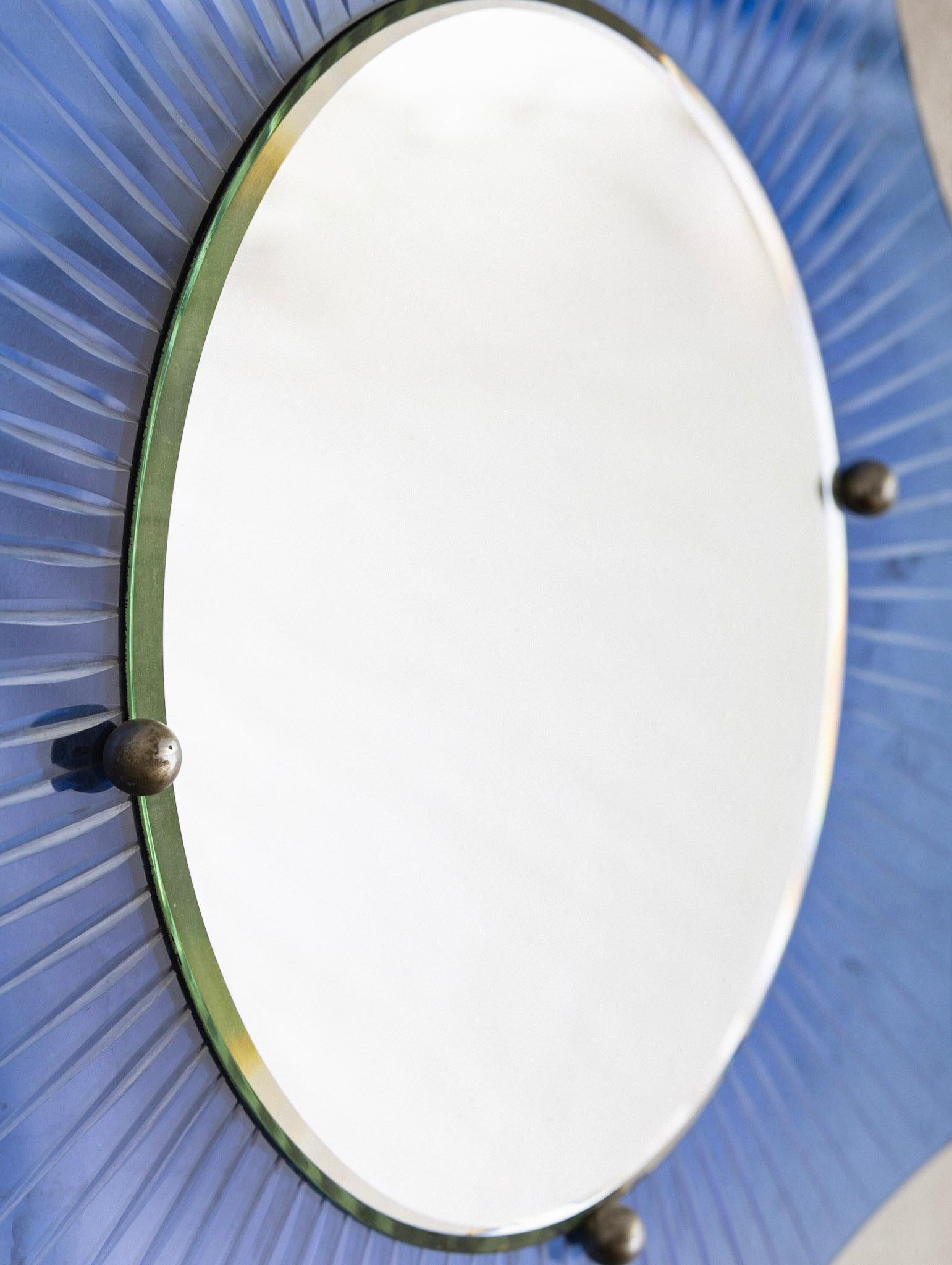 Art Deco Starburst Cobalt Glass Mirror In Good Condition In Brooklyn, NY