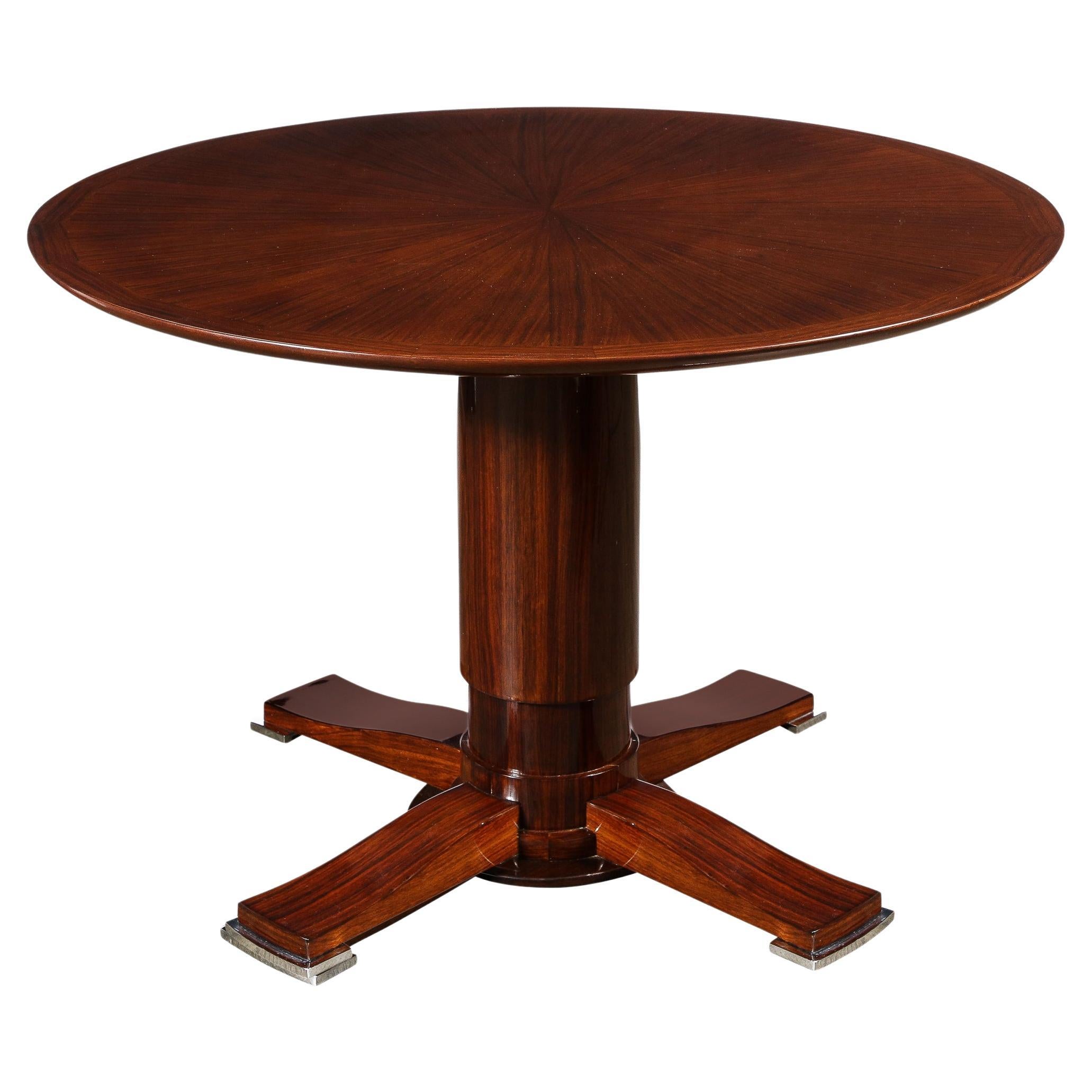 Art Deco Starburst Design Bookmatched Walnut Occasional Table by Jules Leleu
