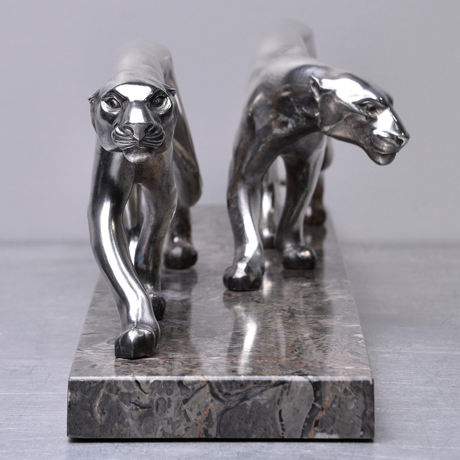 Art Deco Statue of Two Panthers with Marble Base 1