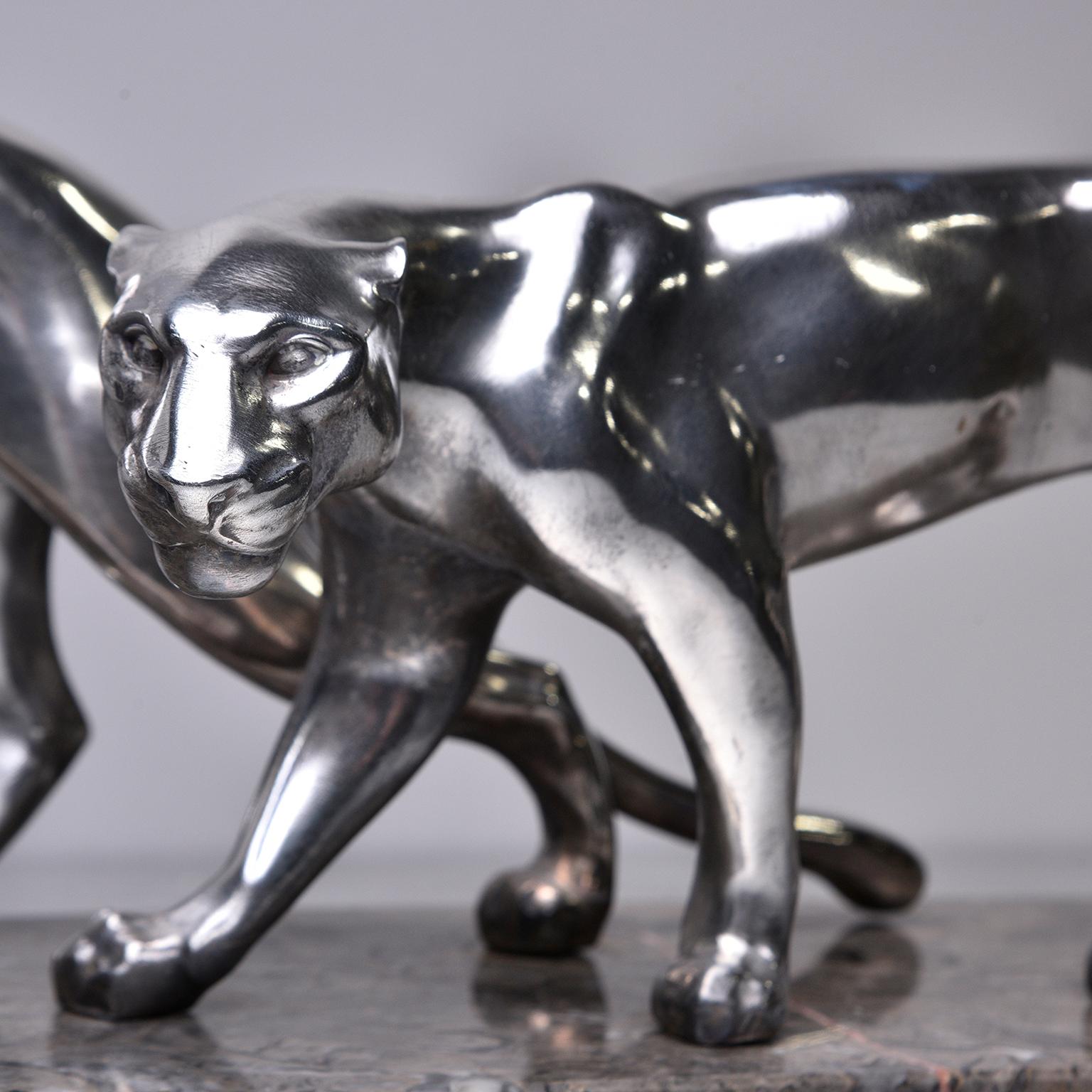 Art Deco Statue of Two Panthers with Marble Base 2