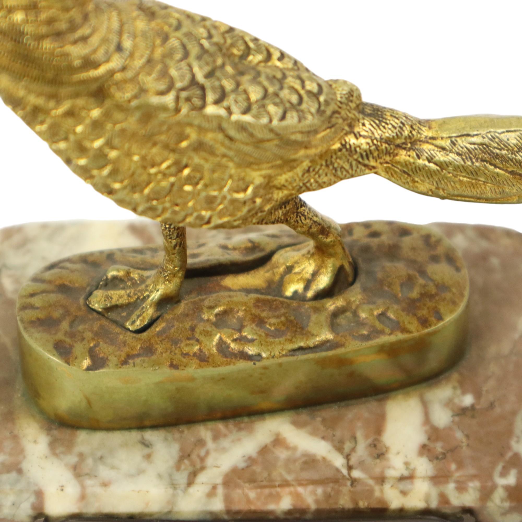 Statua Art Deco Fagiano Scultura Bronzo Dorato Marmo 1920s in vendita 4