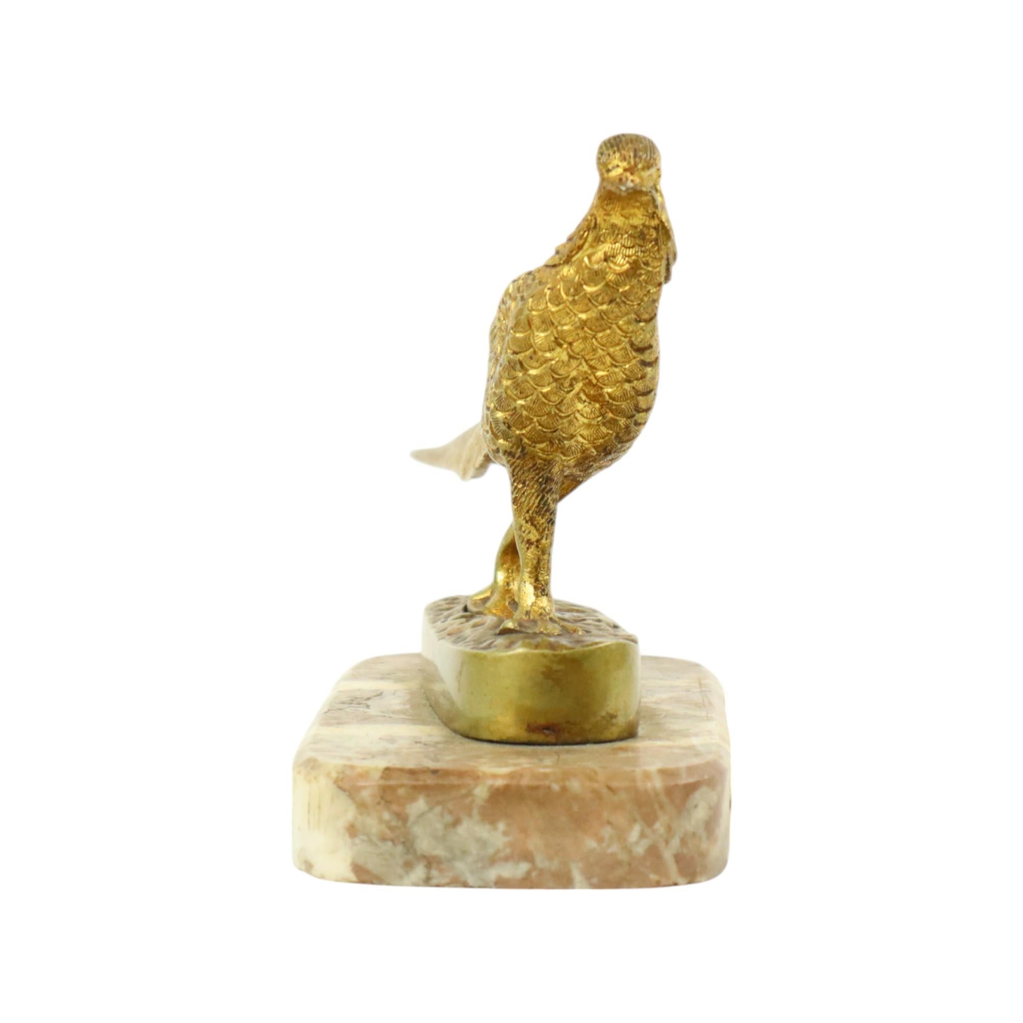 Art Déco Statua Art Deco Fagiano Scultura Bronzo Dorato Marmo 1920s in vendita