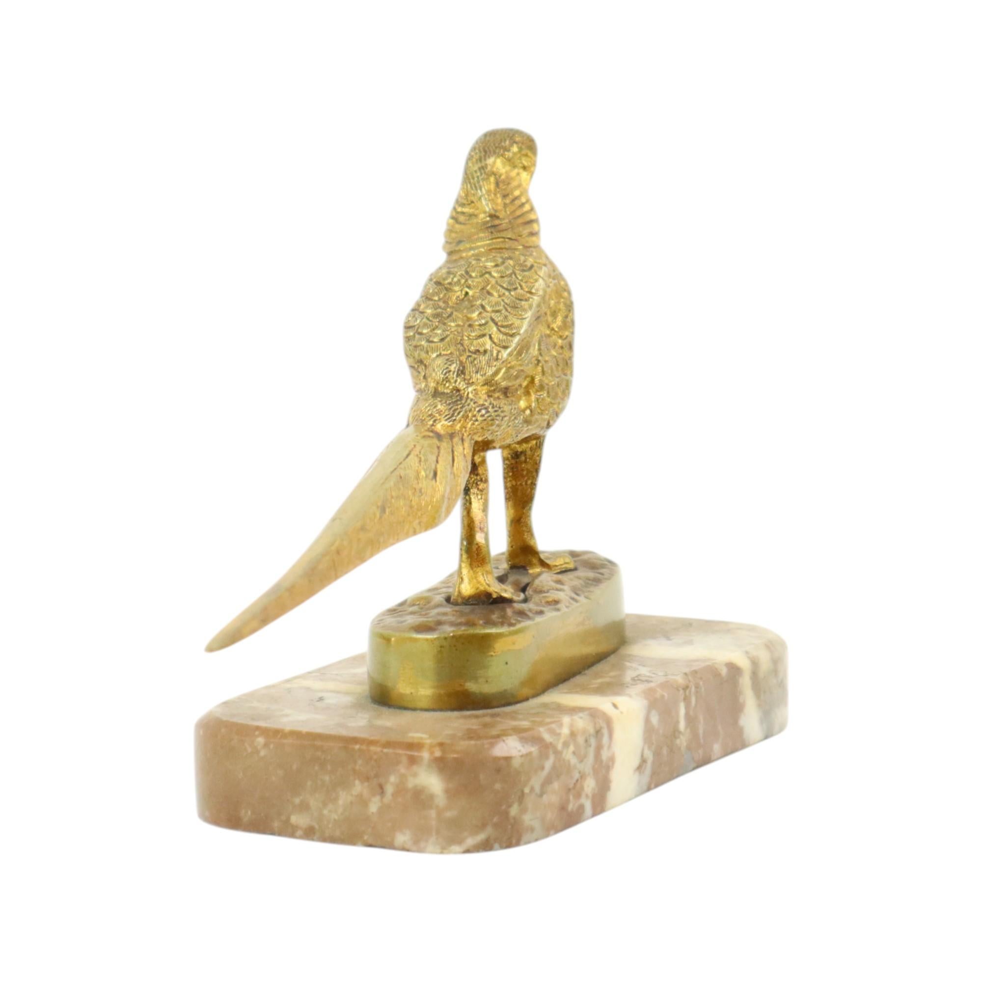 Statua Art Deco Fagiano Scultura Bronzo Dorato Marmo 1920s In condizioni buone in vendita a Poperinge, BE
