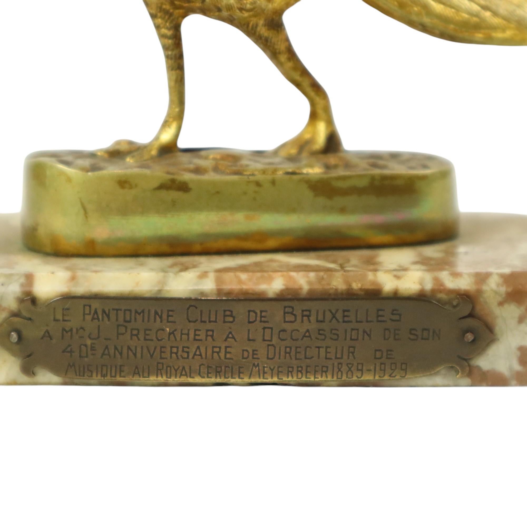 Statua Art Deco Fagiano Scultura Bronzo Dorato Marmo 1920s in vendita 1