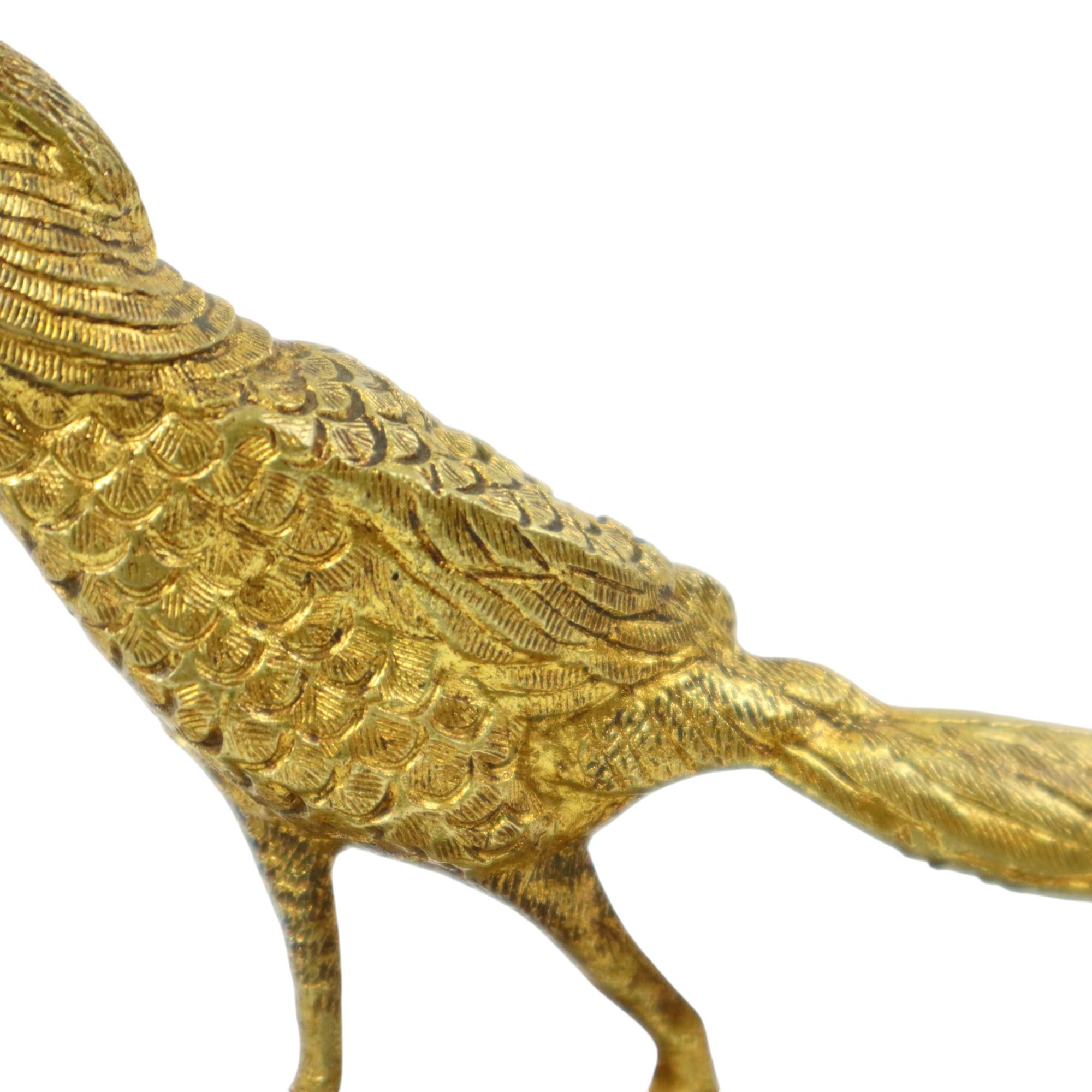 Statua Art Deco Fagiano Scultura Bronzo Dorato Marmo 1920s in vendita 3