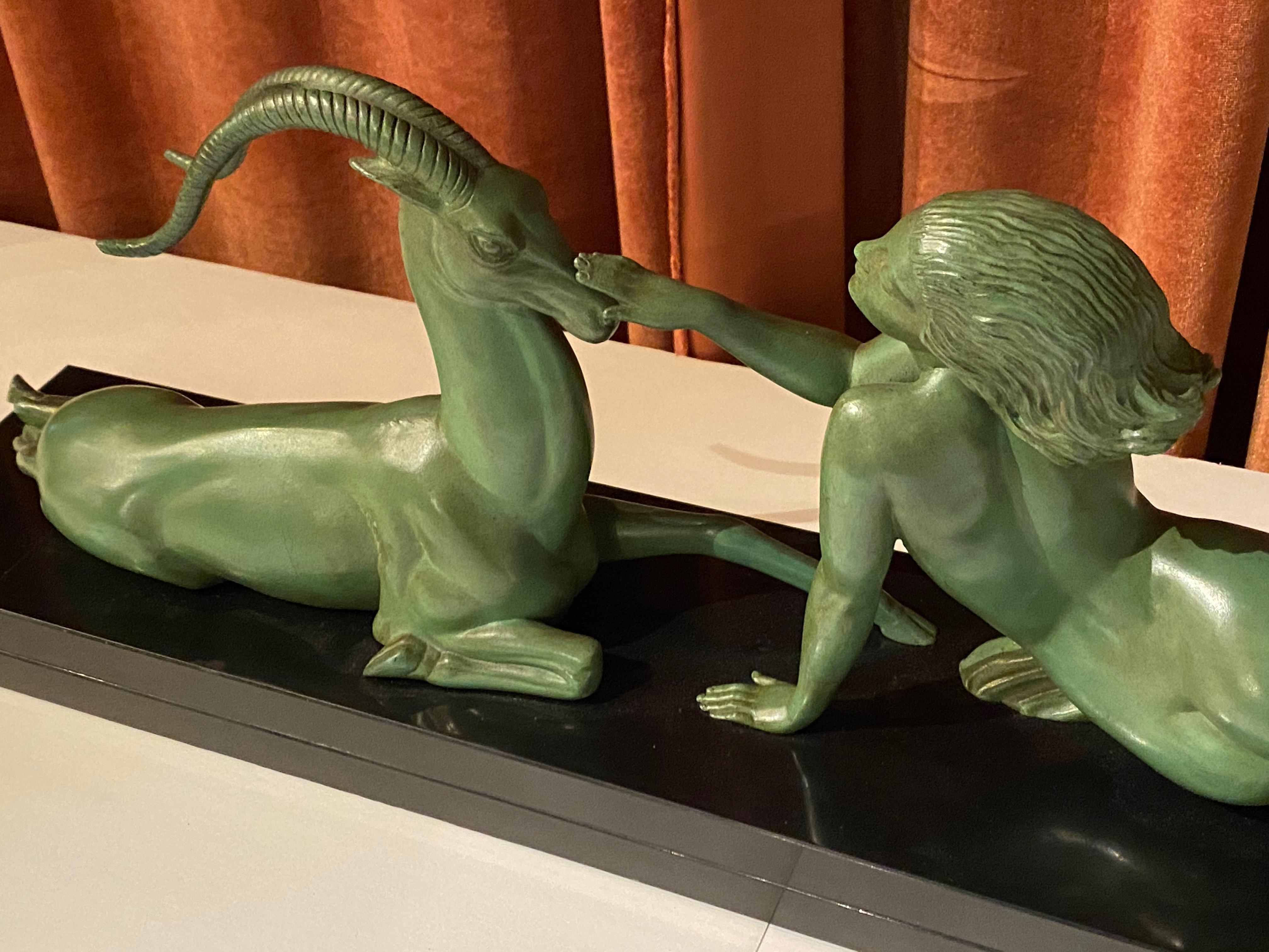 French Art Deco Statue Seduction by Fayral for LeVerrier