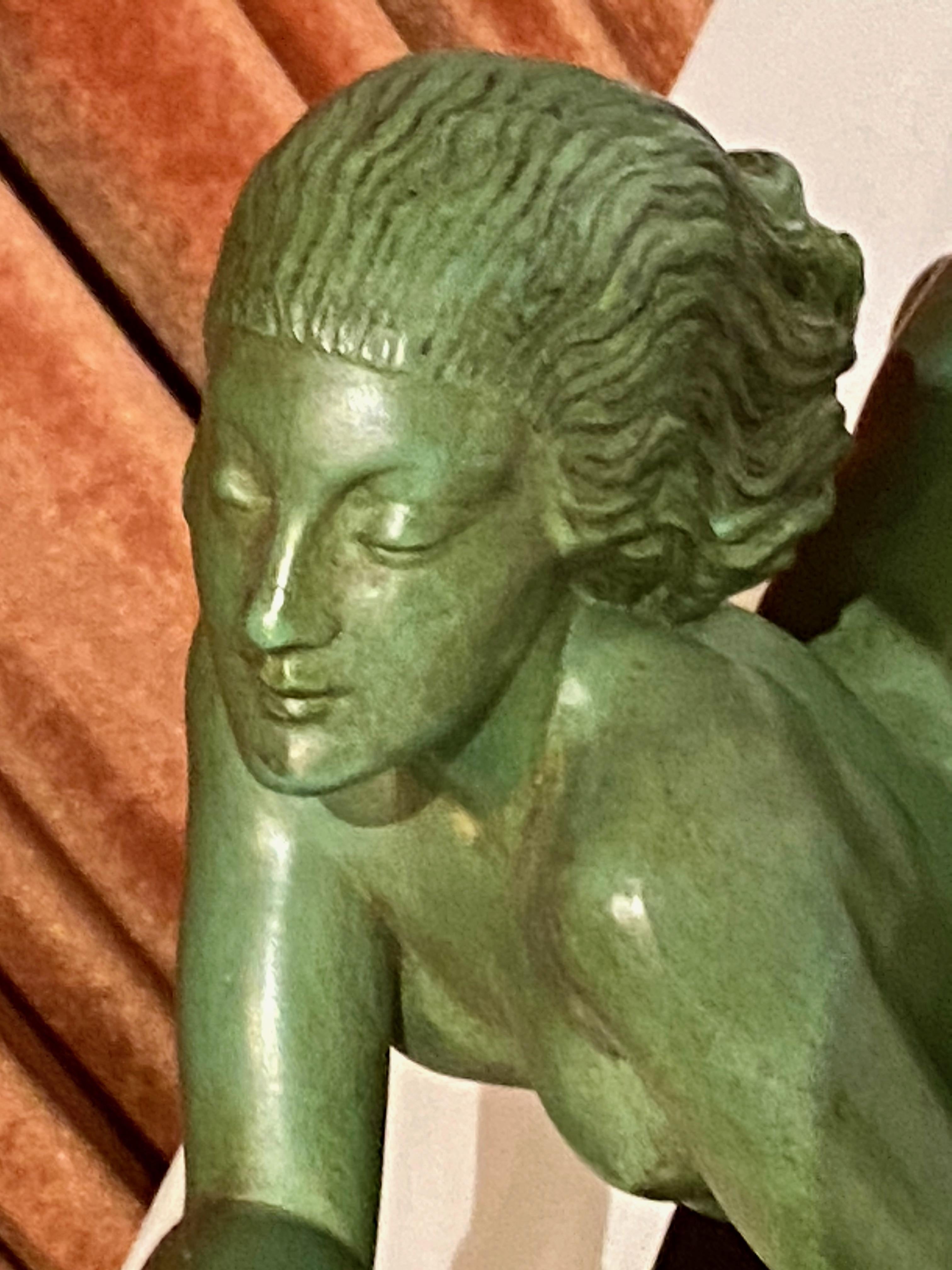 Spelter Art Deco Statue Seduction by Fayral for LeVerrier