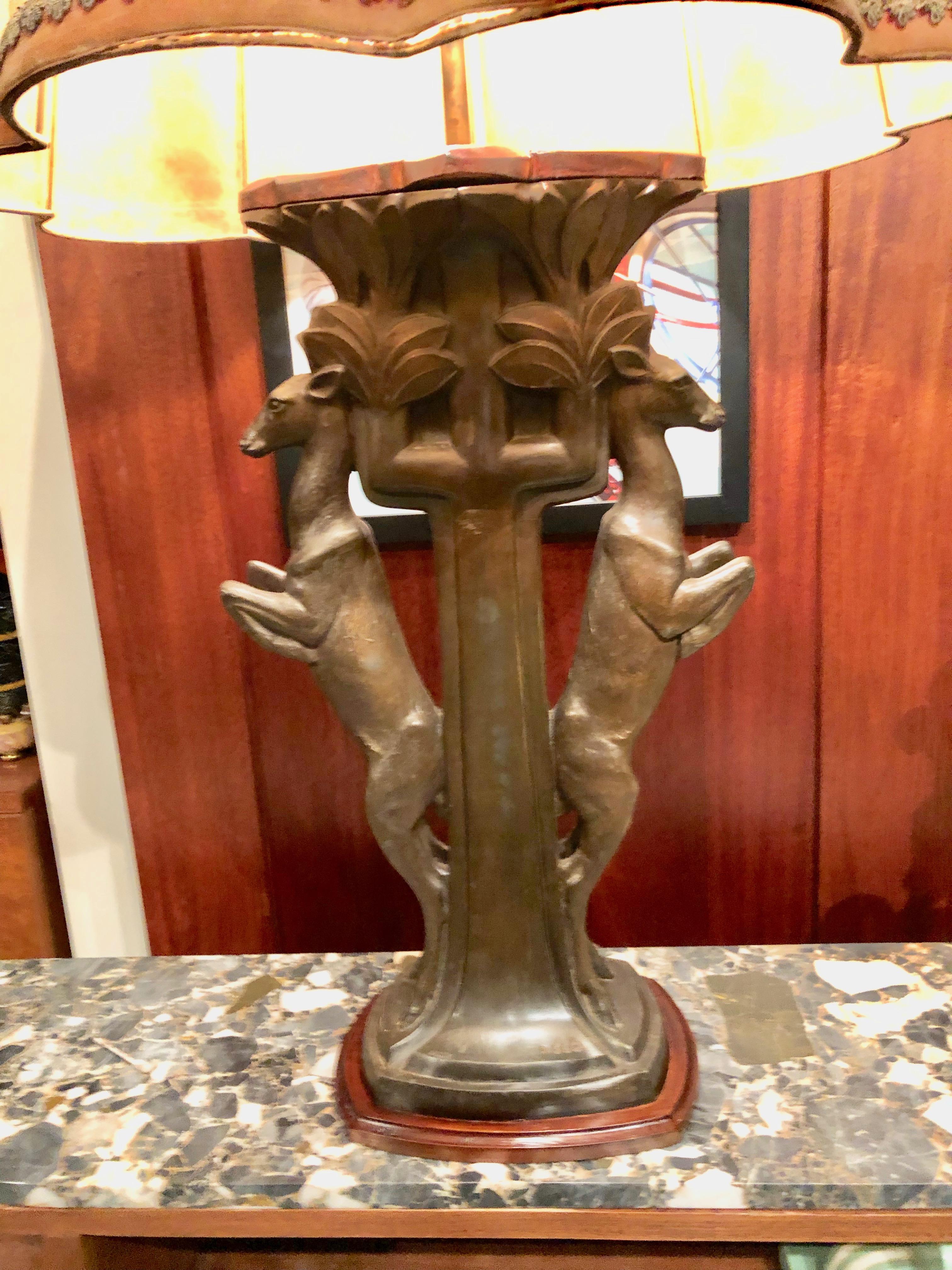 Art Deco Statue Table Lamp Gazelles French by P. Sega 5