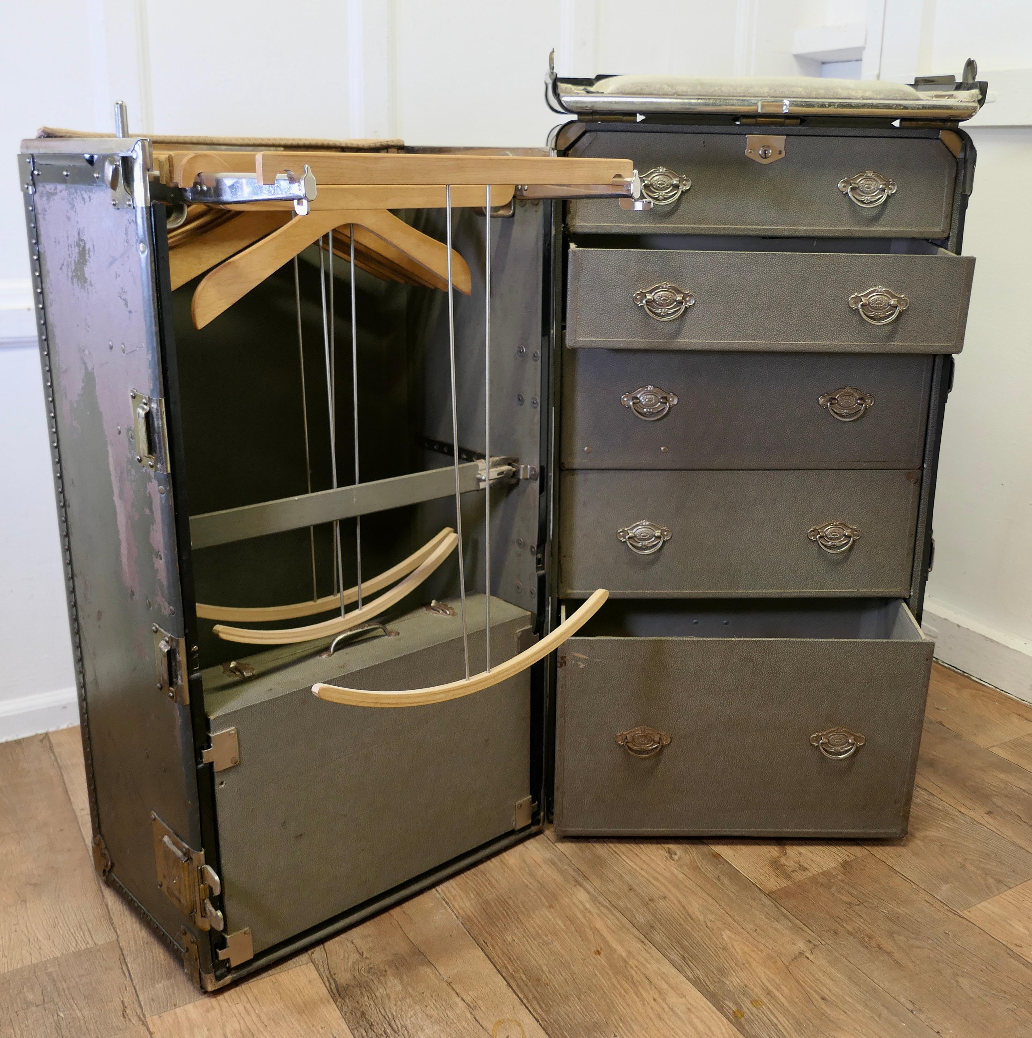 Early 20th Century Art Deco Steamer Trunk or Cabin Wardrobe by Hartman Luggage Co.    For Sale