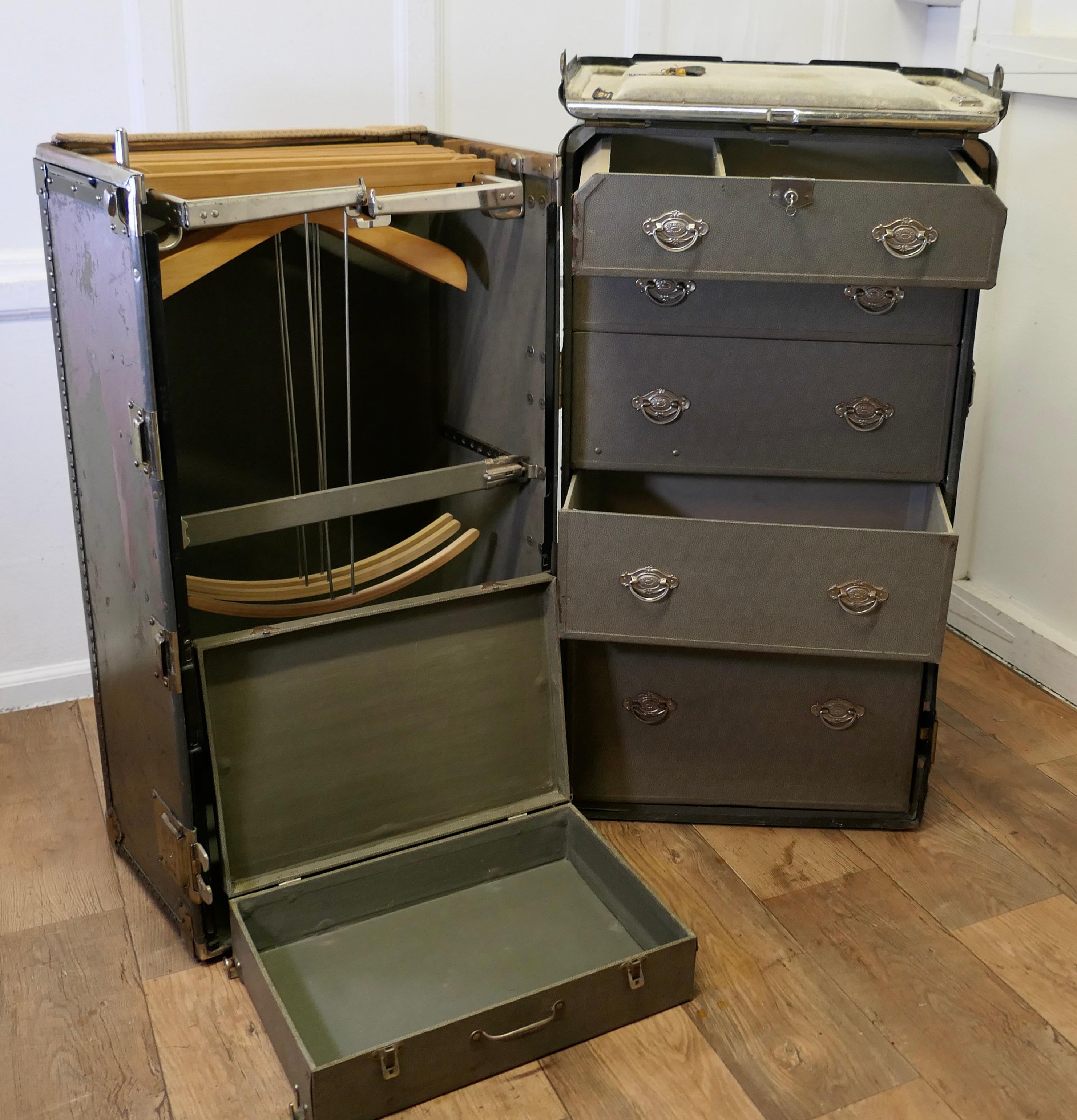 Steel Art Deco Steamer Trunk or Cabin Wardrobe by Hartman Luggage Co.    For Sale