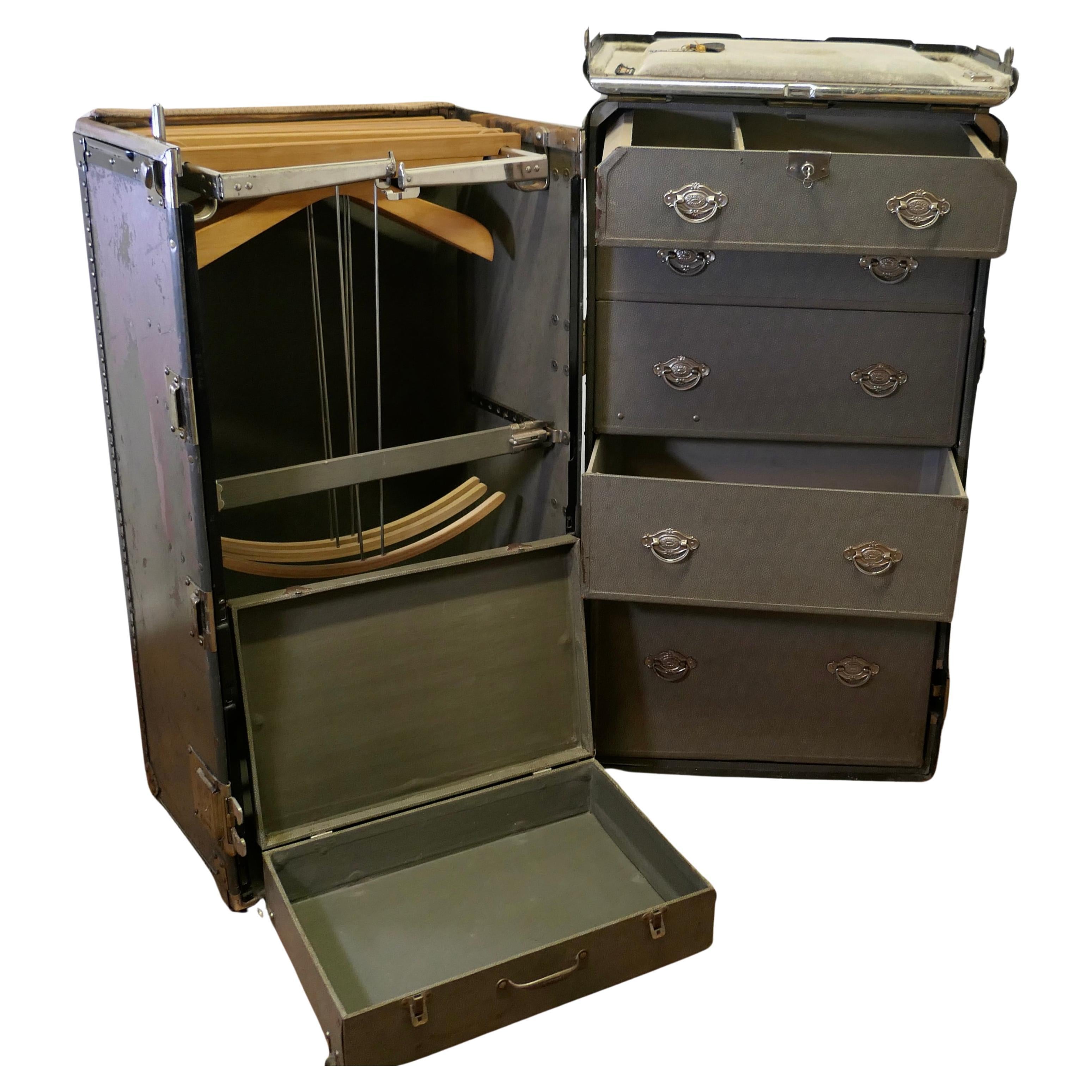 Art Deco Steamer Trunk or Cabin Wardrobe by Hartman Luggage Co.   