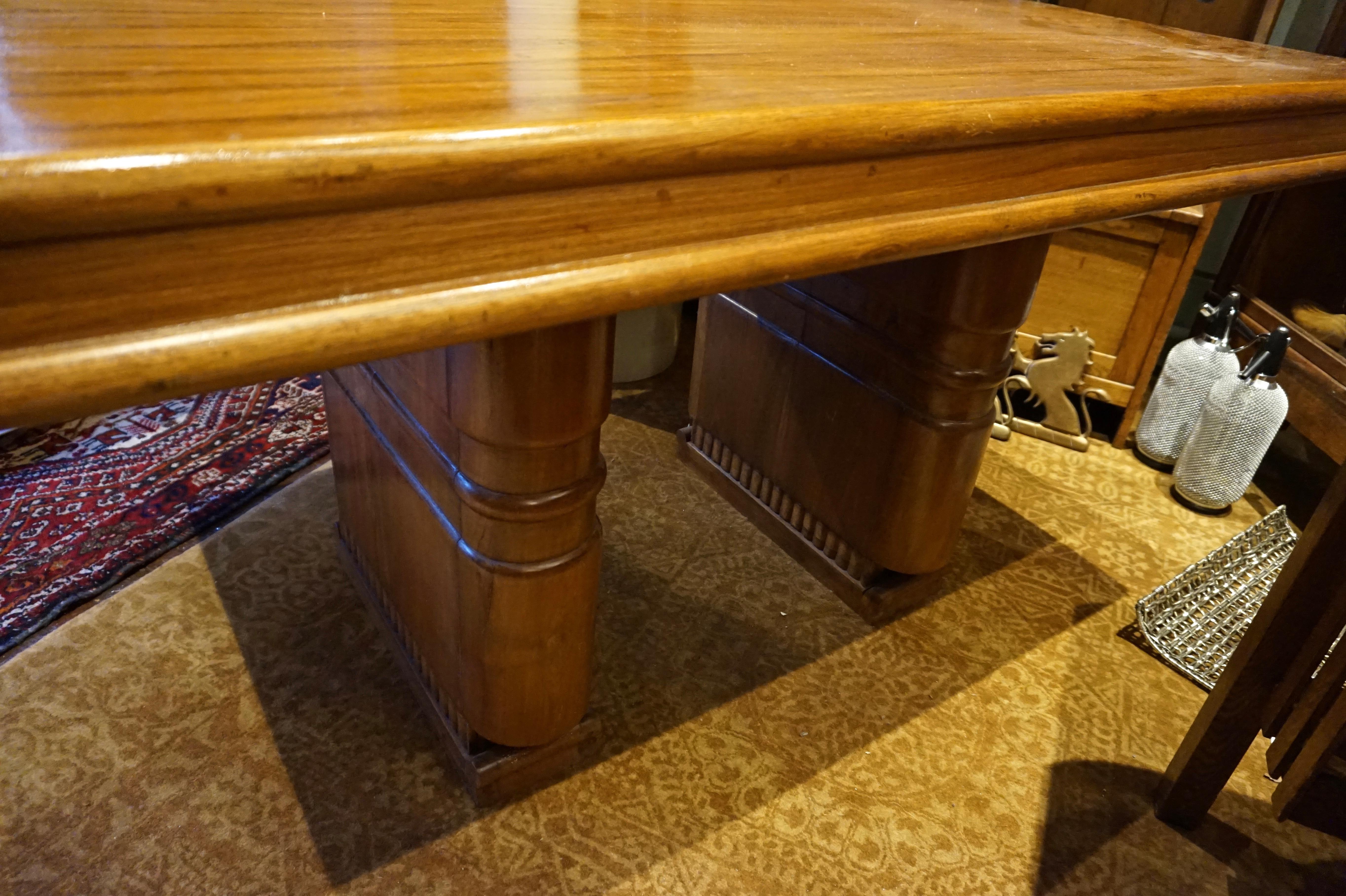 Mid-20th Century Art Deco Steamship Chimney Teak Dining Table Desk For Sale