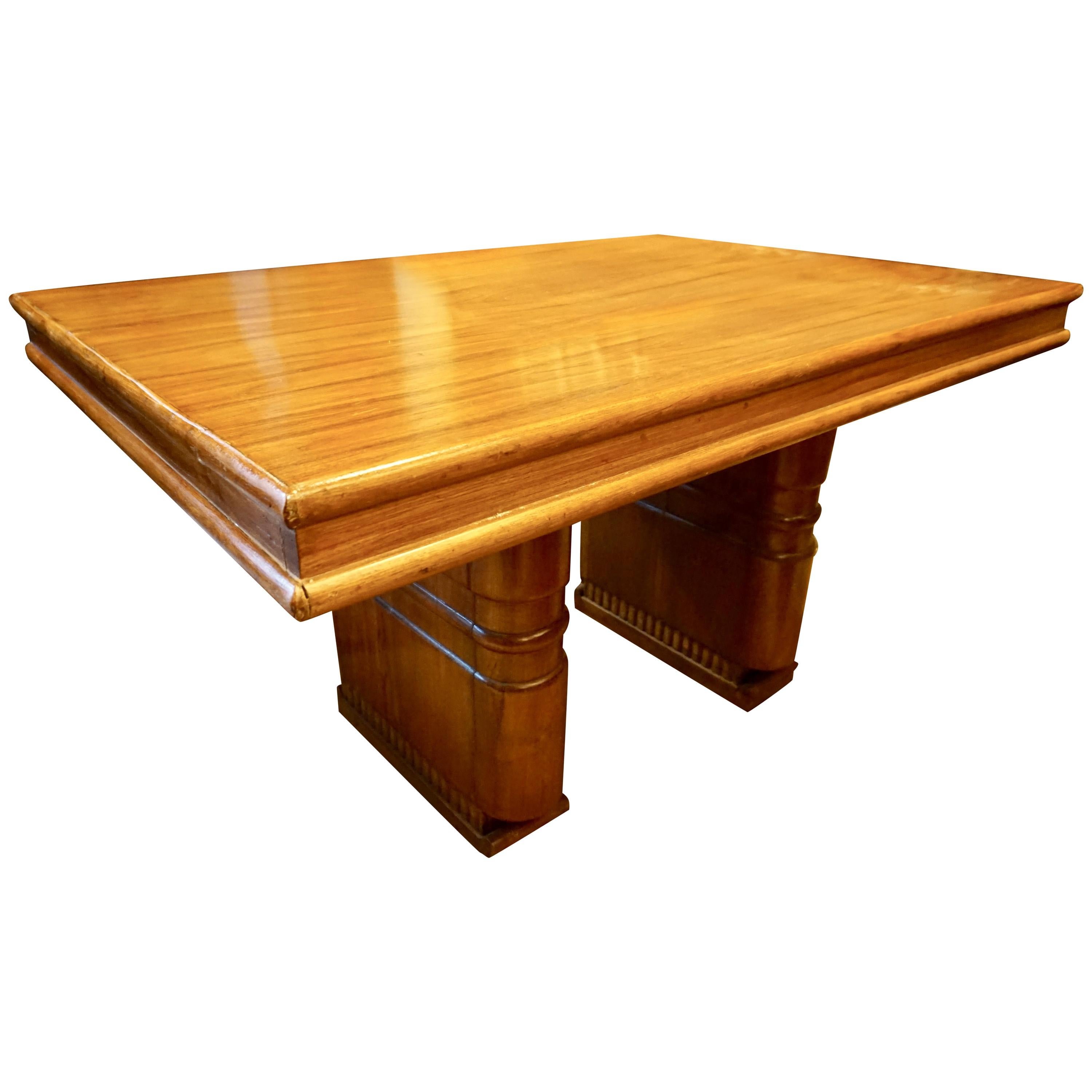 Art Deco Steamship Chimney Teak Dining Table Desk For Sale