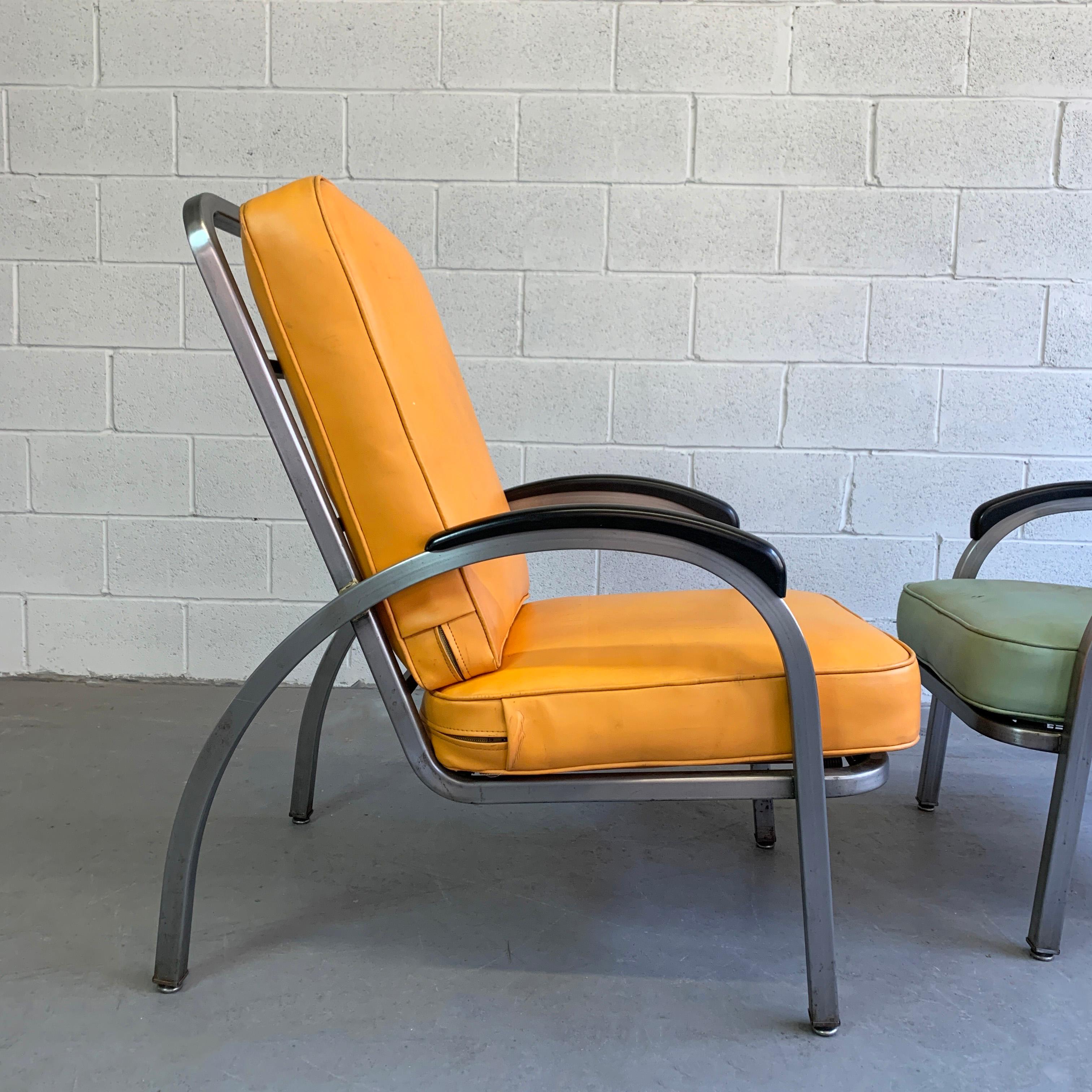 Brushed Art Deco Steel Armchairs by Norman Bel Geddes for Simmons Company Furniture