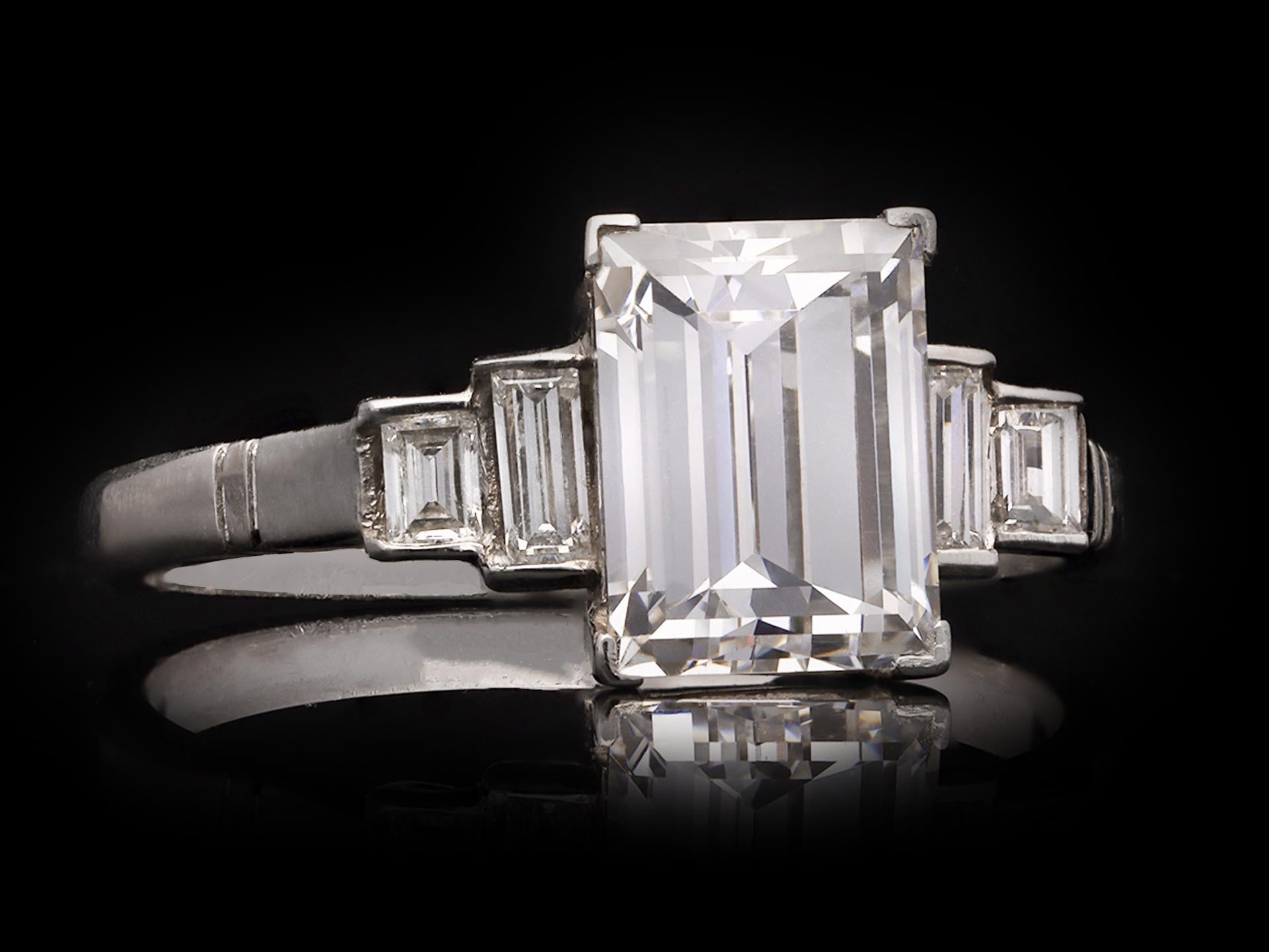 Emerald Cut Art Deco Step Cut Diamond Ring, circa 1930. For Sale