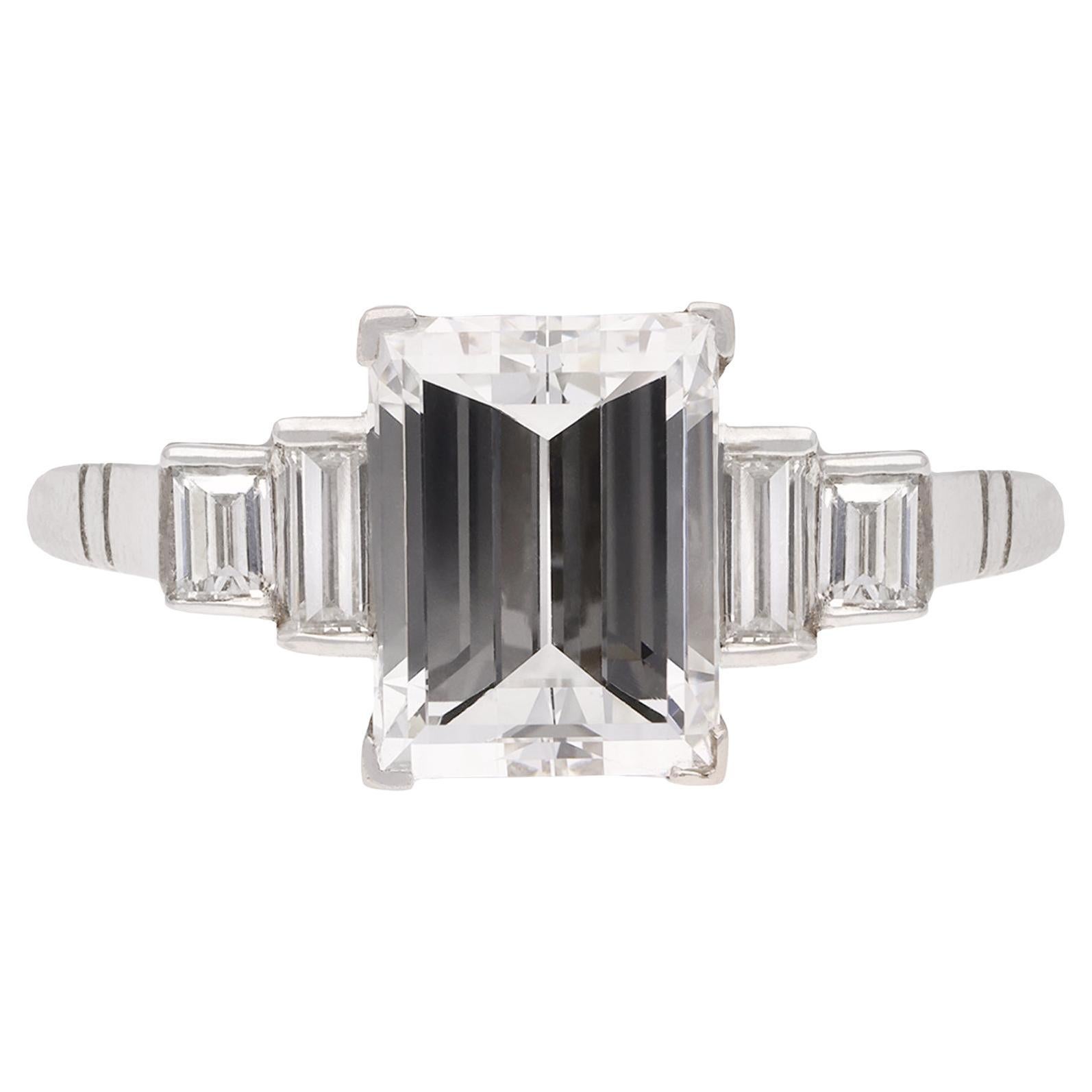 Art Deco Step Cut Diamond Ring, circa 1930. For Sale