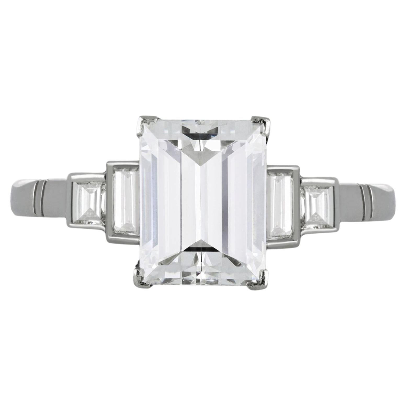 Art Deco Step Cut Diamond Ring, circa 1930. For Sale