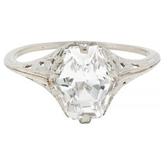 Art Deco Step Cut White Garnet 14 Karat White Gold Vintage Foliate Ring