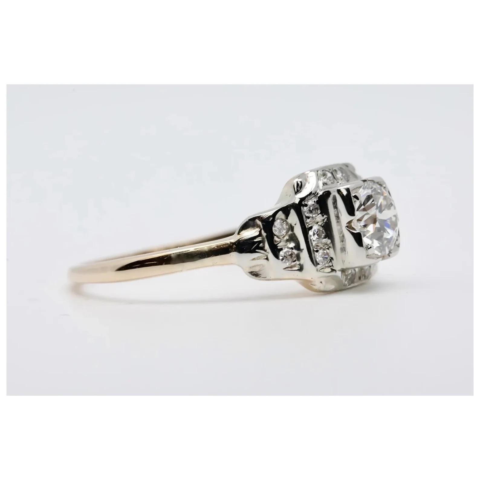Old Mine Cut Art Deco Stepped 0.57ct Diamond Engagement Ring in 14K Gold For Sale