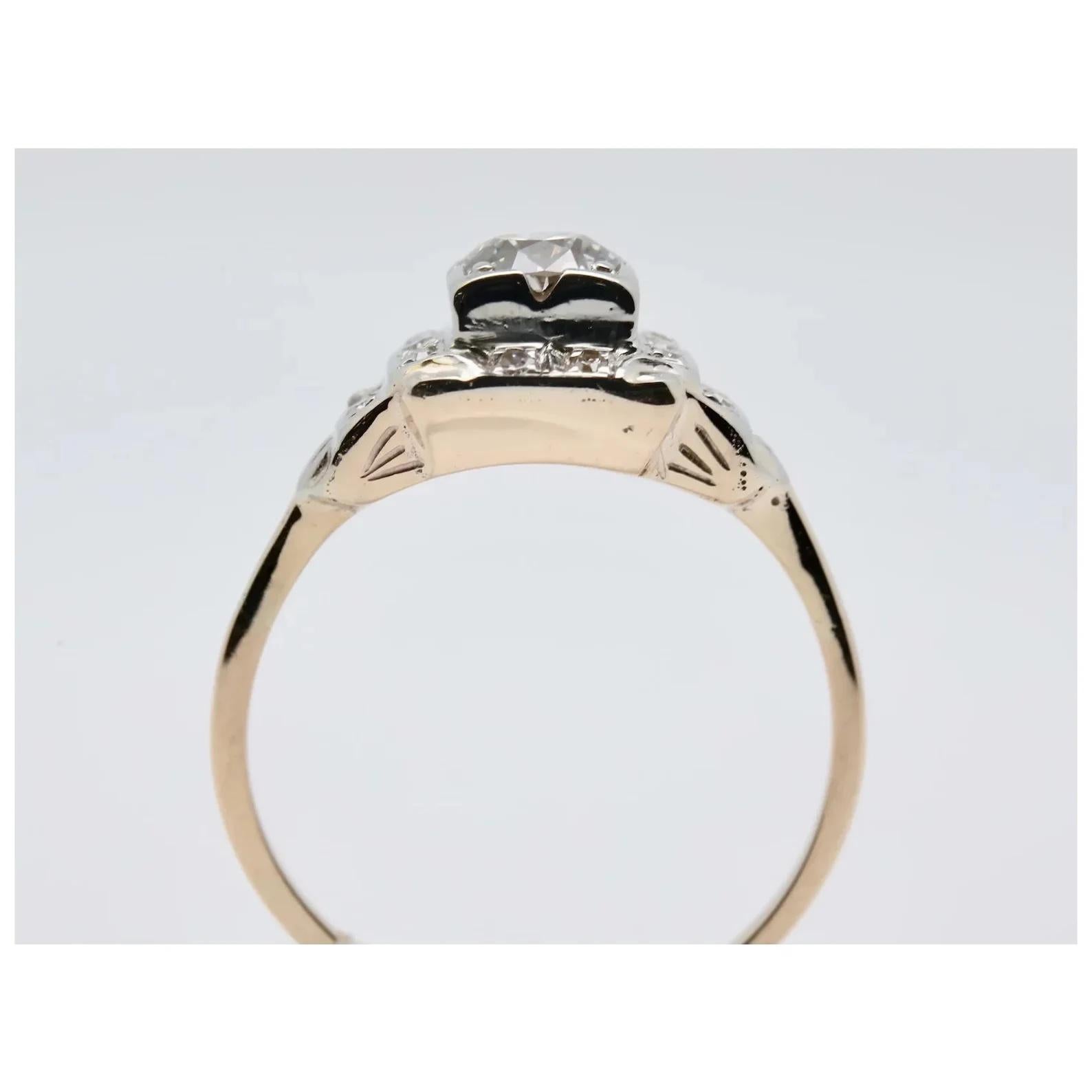 Art Deco Stepped 0.57ct Diamond Engagement Ring in 14K Gold In Good Condition For Sale In Boston, MA