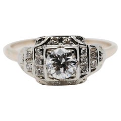 Art Deco Stepped 0.57ct Diamond Engagement Ring in 14K Gold