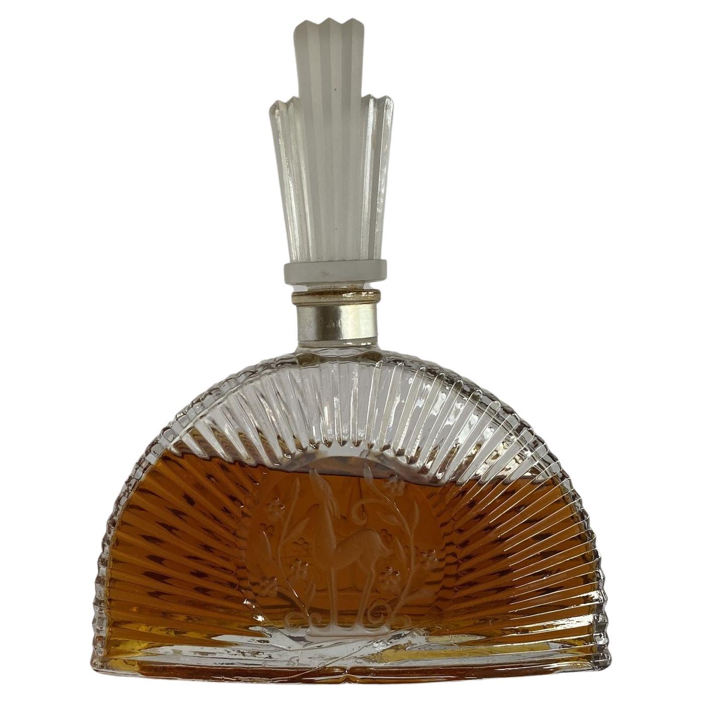 Art Deco Stepped Art Glass Perfume Bottle W/ Deer Motif For Sale