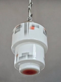 Art Deco Stepped Skyscraper Pendant Light in White Opaline Glass, Austria 1930s