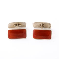 Boutons de manchette Art déco en sterling et émail guilloché de Cornaline par Ansel Holmsen