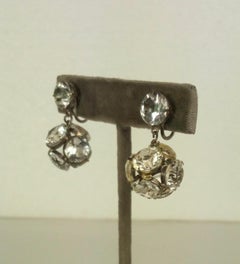 Art Deco Sterling and Crystal Sphere Earrings