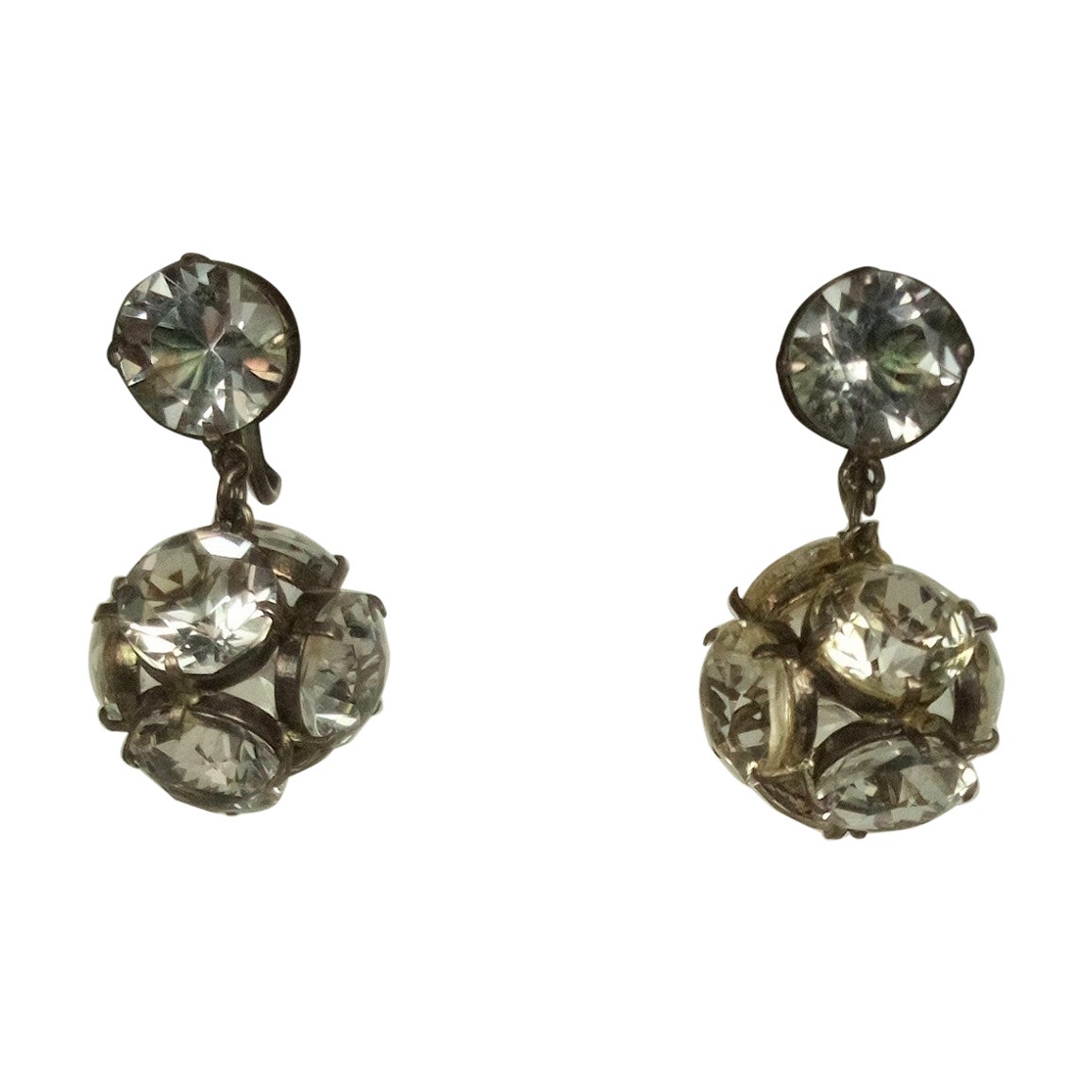 Pendientes Art Déco de plata de ley y cristal con forma de esfera