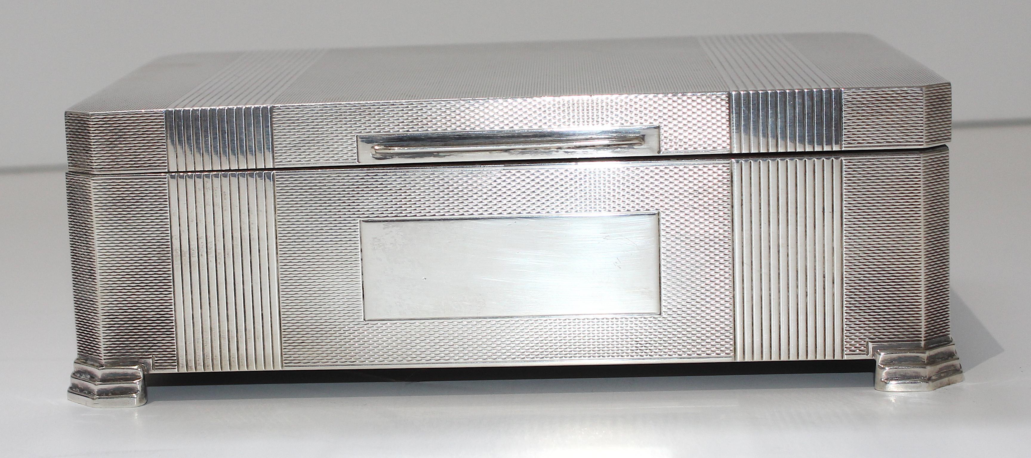 Art Deco Sterling Box English Hallmarks Mahogany Lined 5