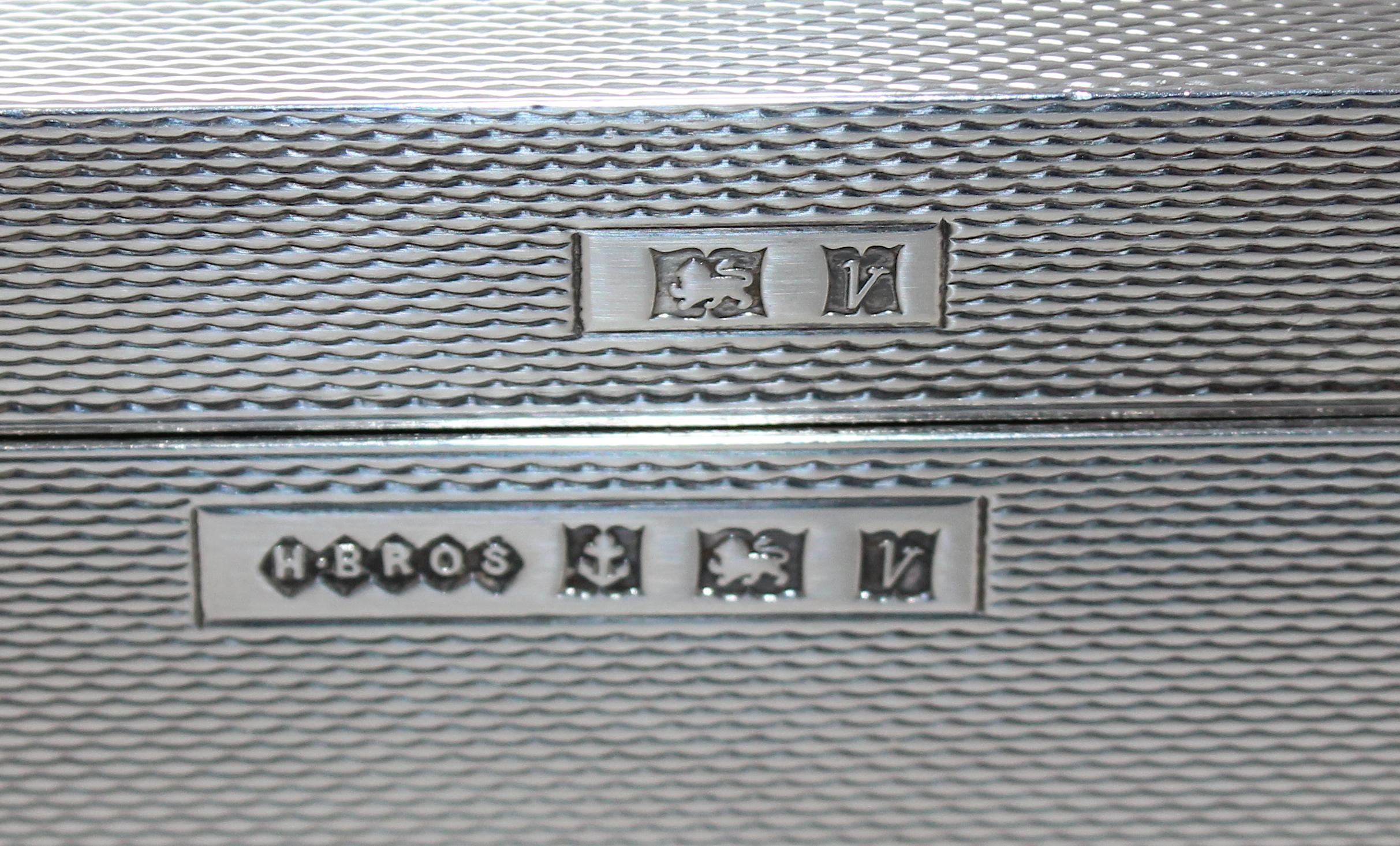Art Deco 1932 Harmon Bros box sterling silver English Hallmarks mahogany lining moveable inserts from a Palm Beach estate.

Ready for your monogram.