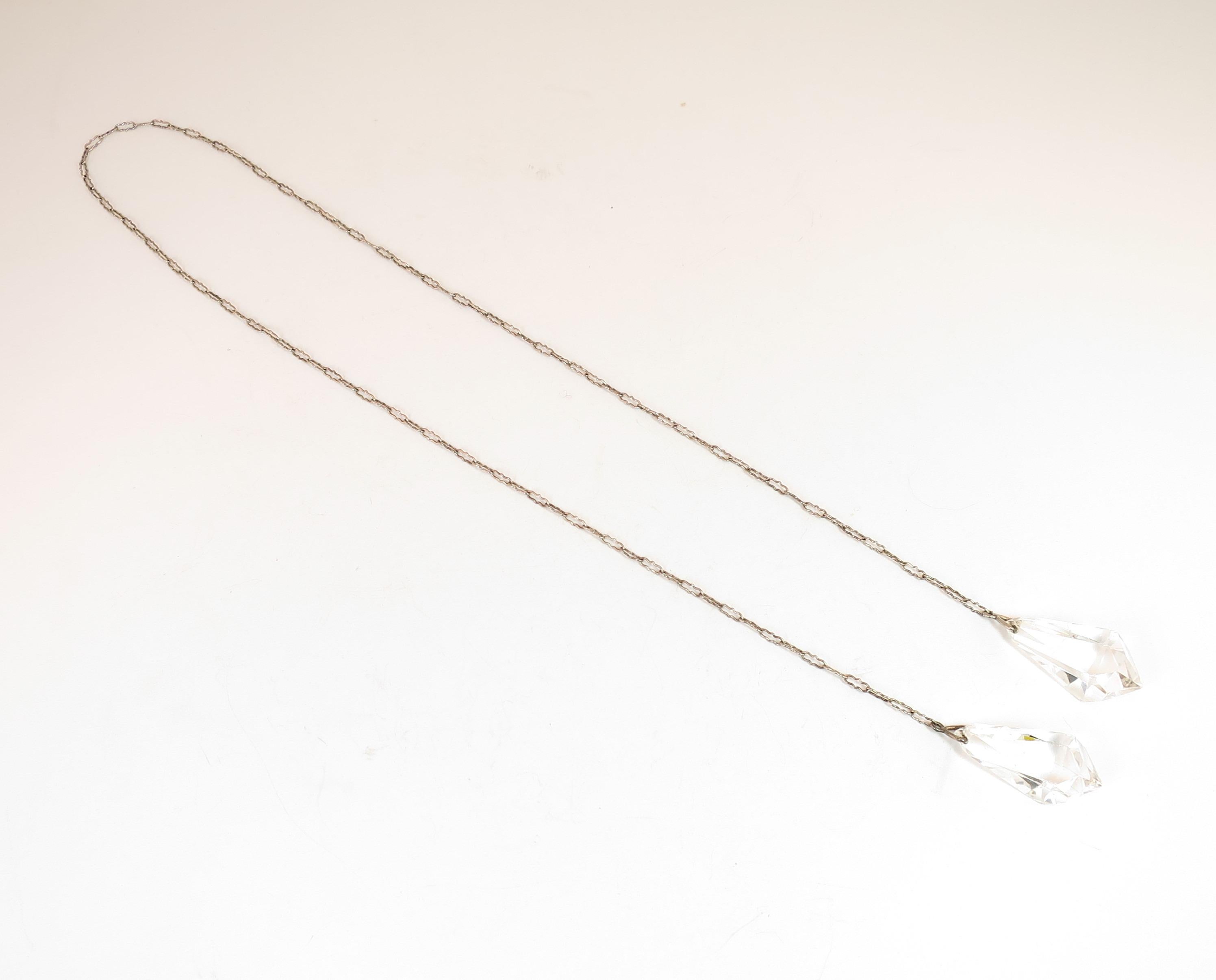 Art Deco Sterling Chain & Cut Crystal Lariat Necklace, 1920s For Sale 4