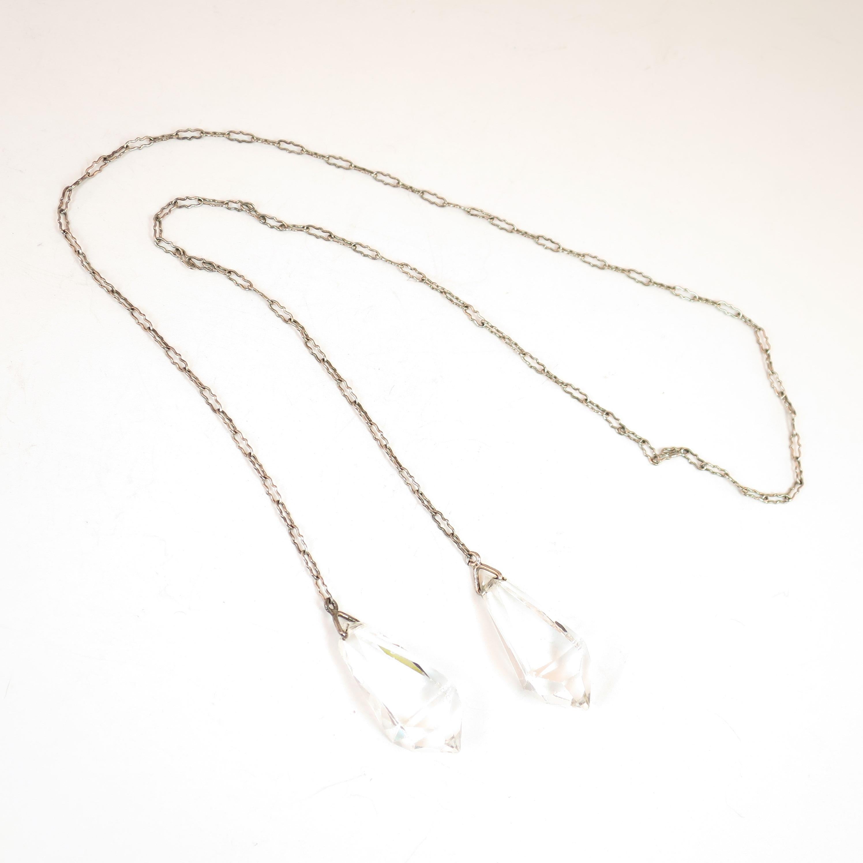 Art Deco Sterling Chain & Cut Crystal Lariat Necklace, 1920s im Angebot 4