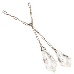 Art Deco Sterling Chain & Cut Crystal Lariat Necklace, 1920s