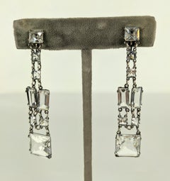 Art Deco Sterling Crystal Paste Drop Earrings