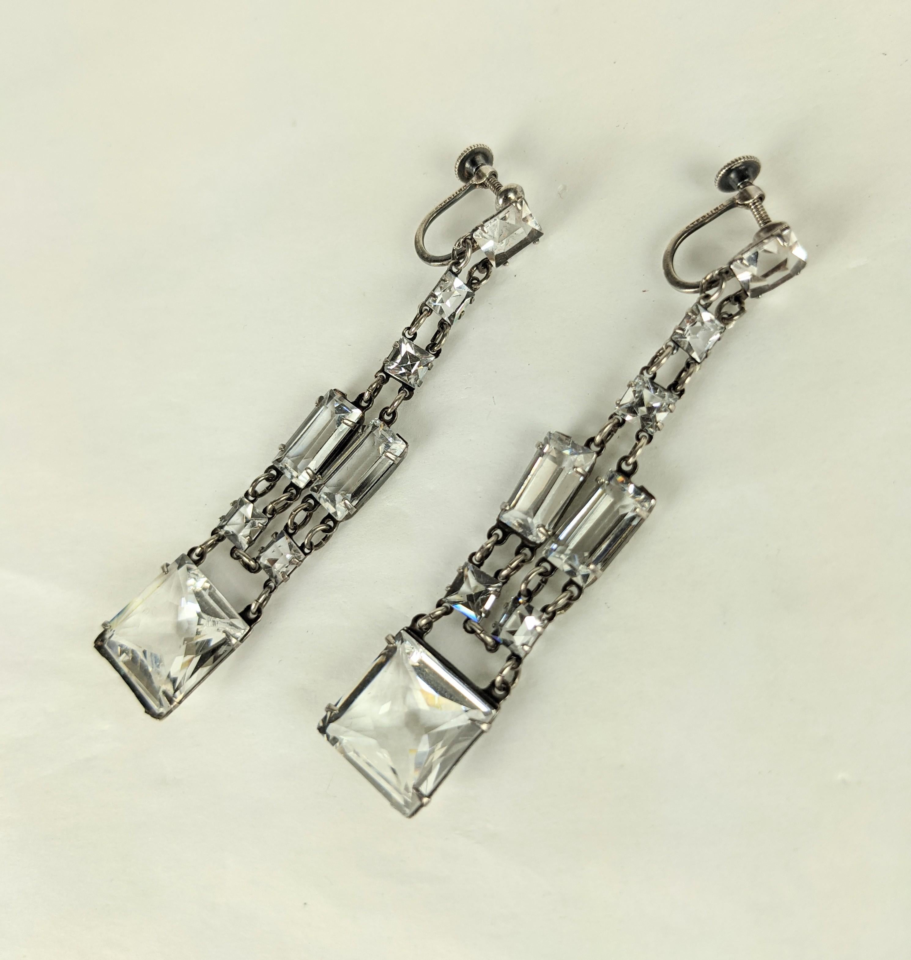 Art Deco Sterling Crystal Paste Drop Earrings In Excellent Condition For Sale In New York, NY