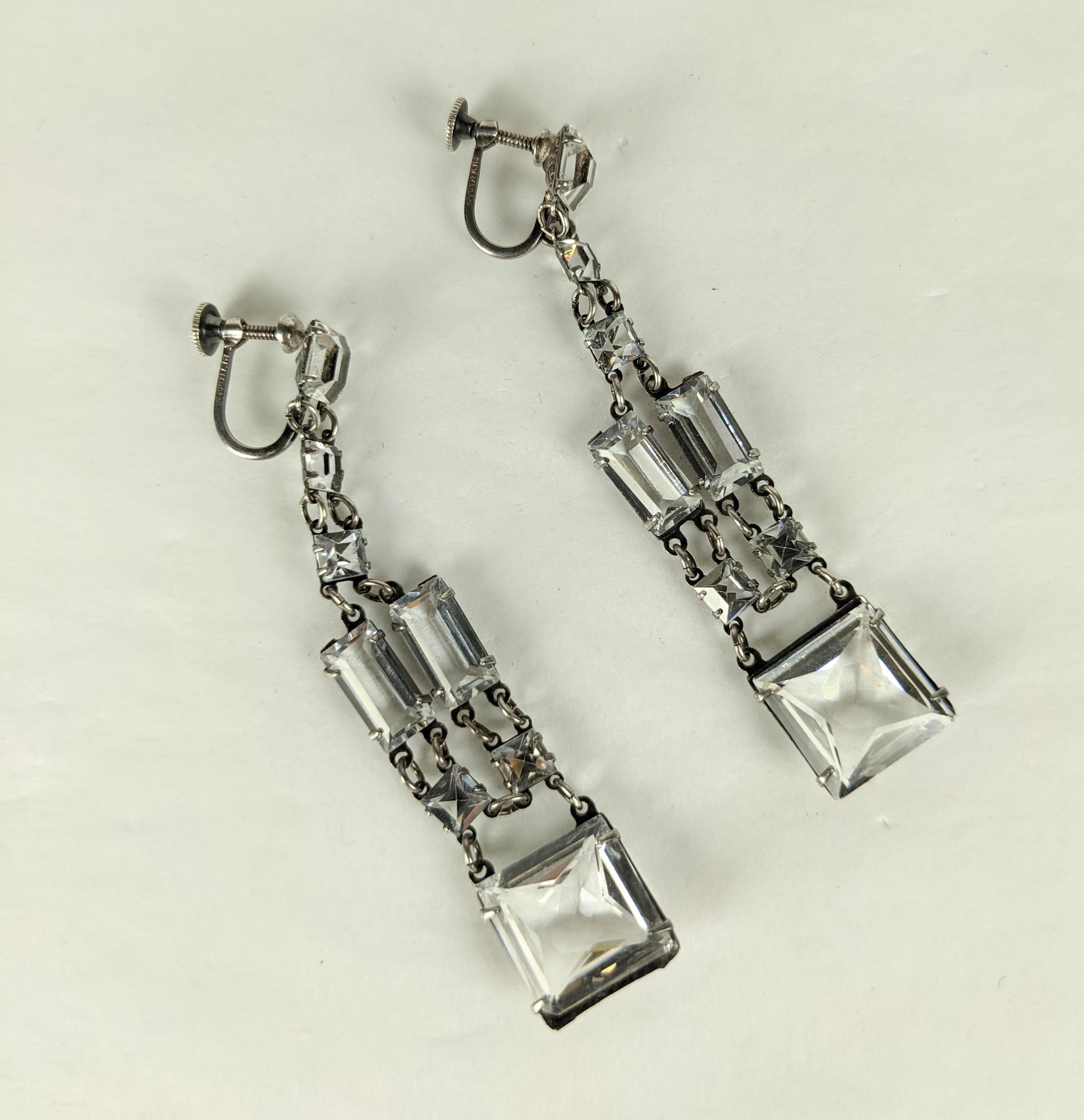 Women's Art Deco Sterling Crystal Paste Drop Earrings For Sale