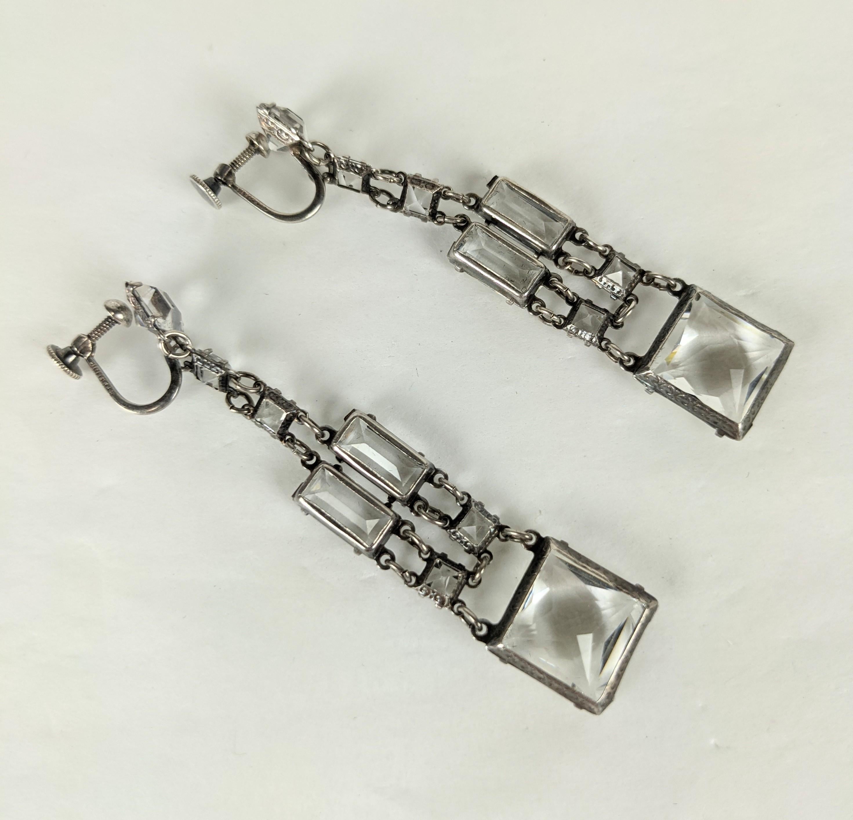 Art Deco Sterling Crystal Paste Drop Earrings For Sale 1