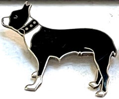 Art Deco Sterling & Enamel Black & White Boston Terrier Pin, by Thomae Co.