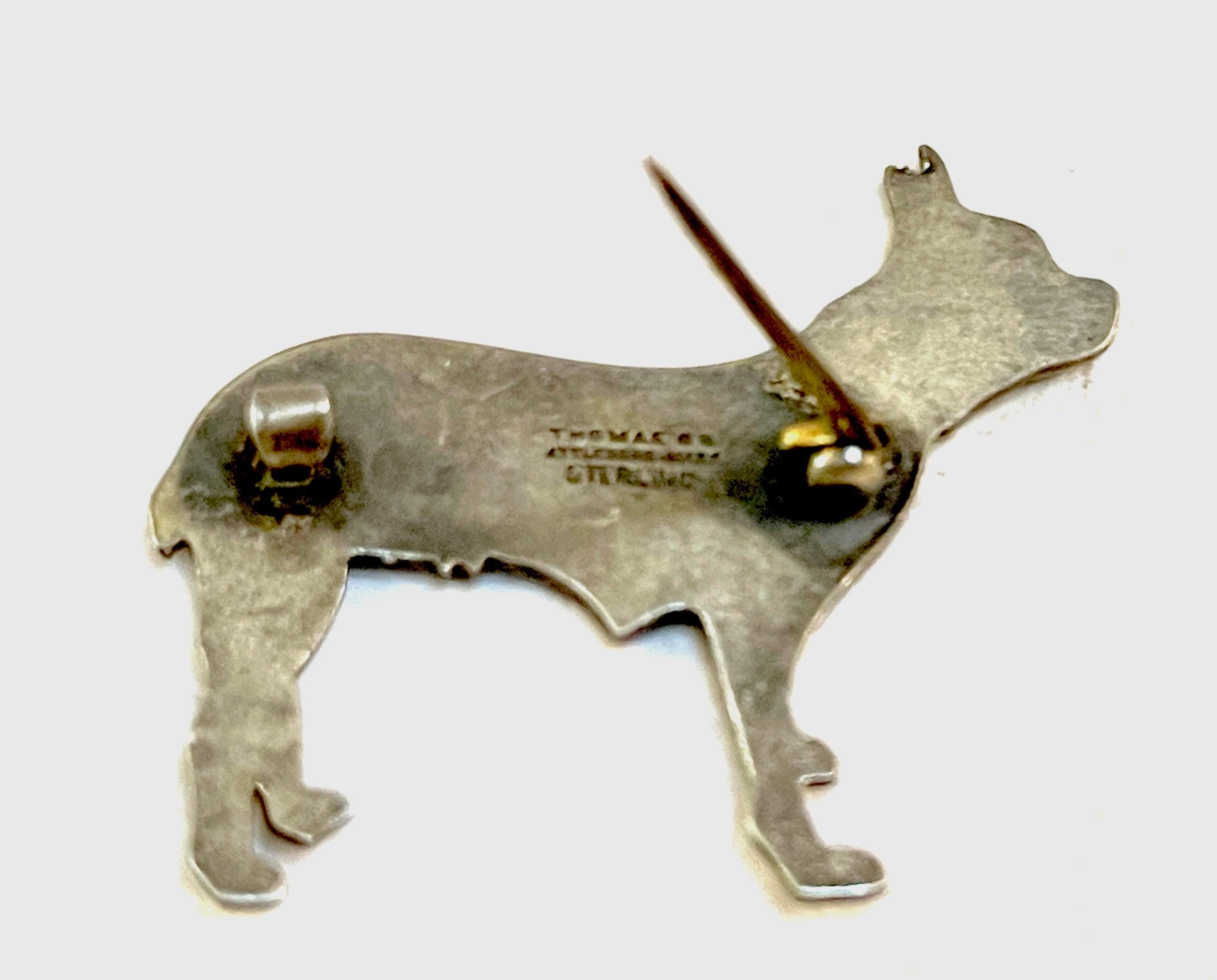 Art Deco Sterling & Enamel Black & White Boston Terrier Pin, by Thomae Co.  In Good Condition For Sale In West Palm Beach, FL