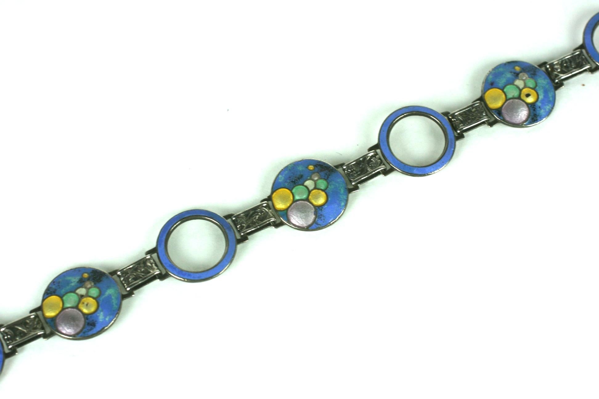 Art Deco Sterling Enamel Bubble Bracelet In Good Condition For Sale In New York, NY