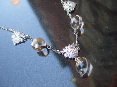 Art Deco Sterling Pools of Light Crystal Marcasite Chain Necklace c 1940s