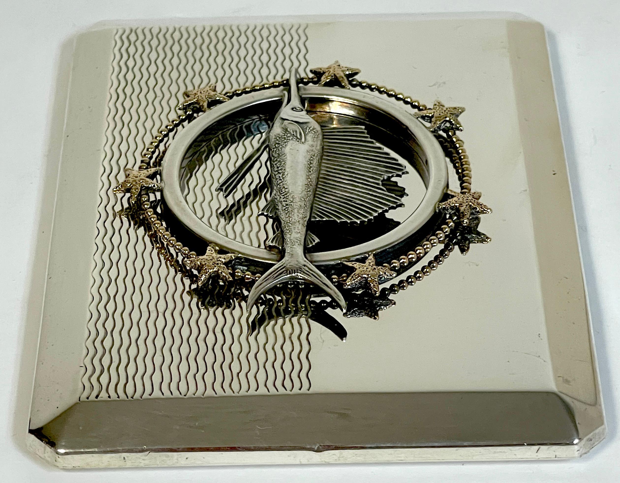 Boîte Art Déco en argent sterling représentant un voilier et une améthyste noire de R. Blackington 5
