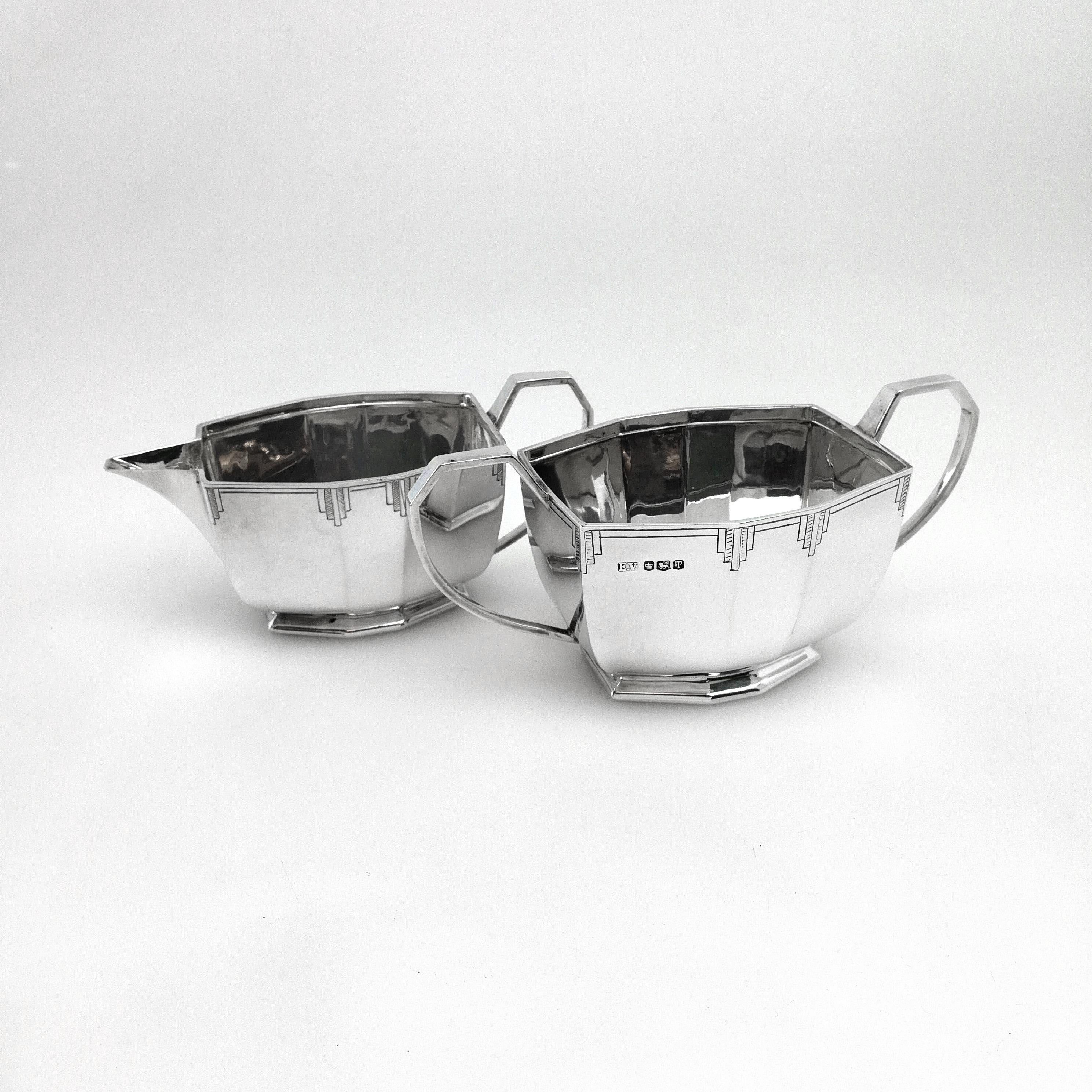 Art Deco Sterling Silver 4-Piece Tea and Coffee Set on Tray, 1961-1963 8