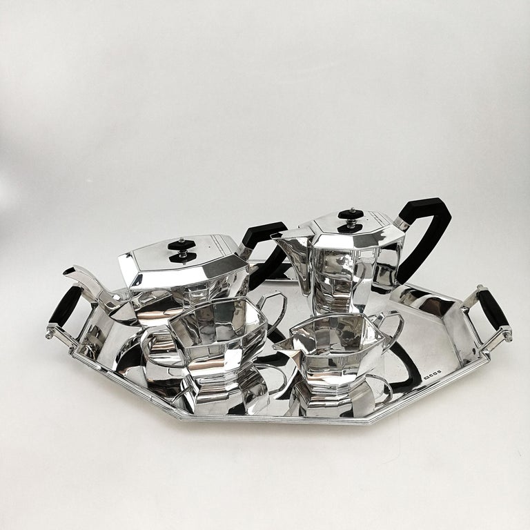 Art Deco Sterling Silver 4Piece Tea and Coffee Set on Tray, 19611963