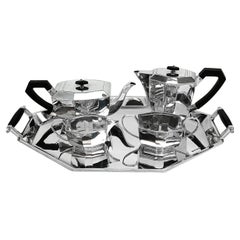 Art Deco Sterling Silver 4-Piece Tea and Coffee Set on Tray, 1961-1963