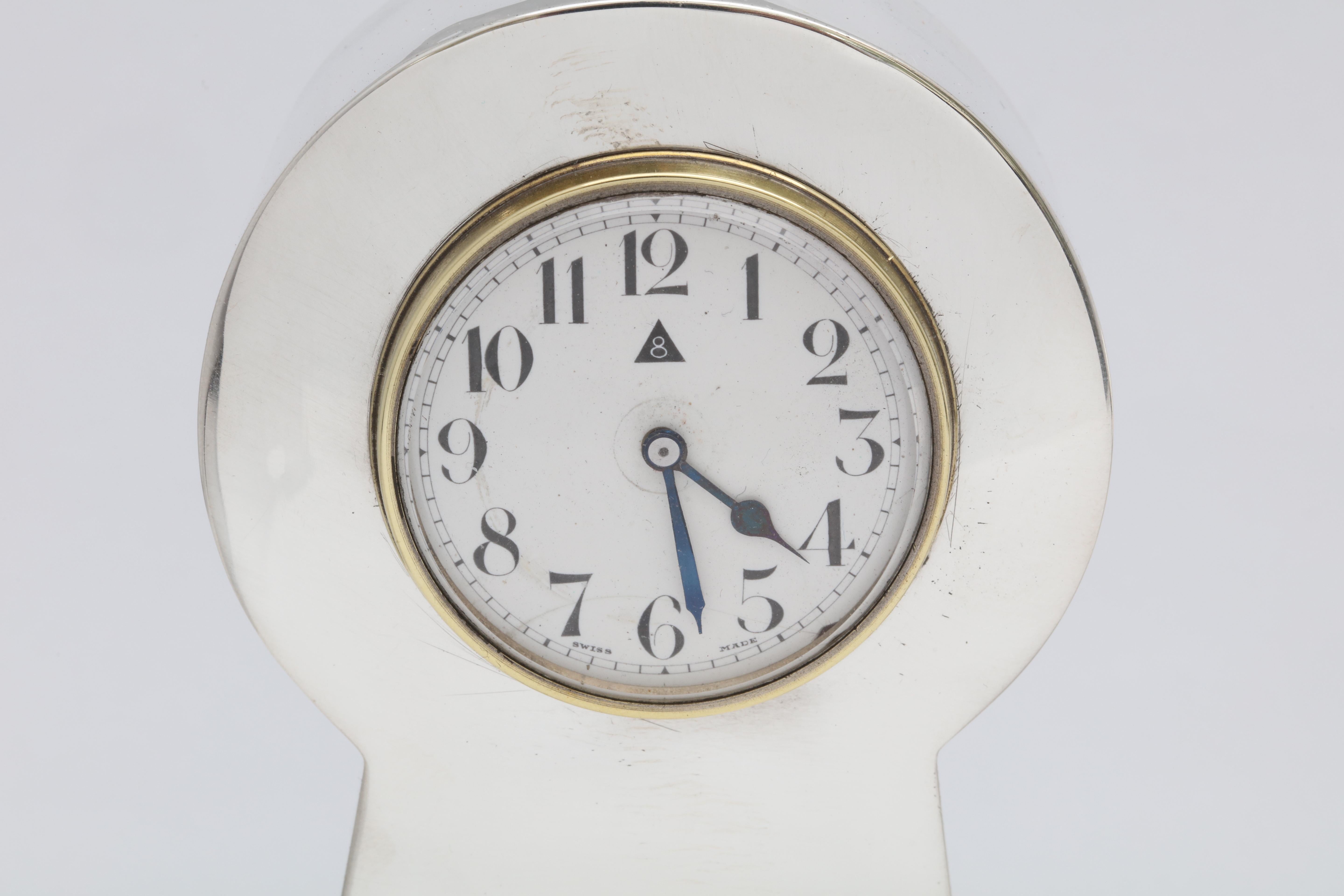 Art Deco Sterling Silver 8-Day Table Clock (Art déco)