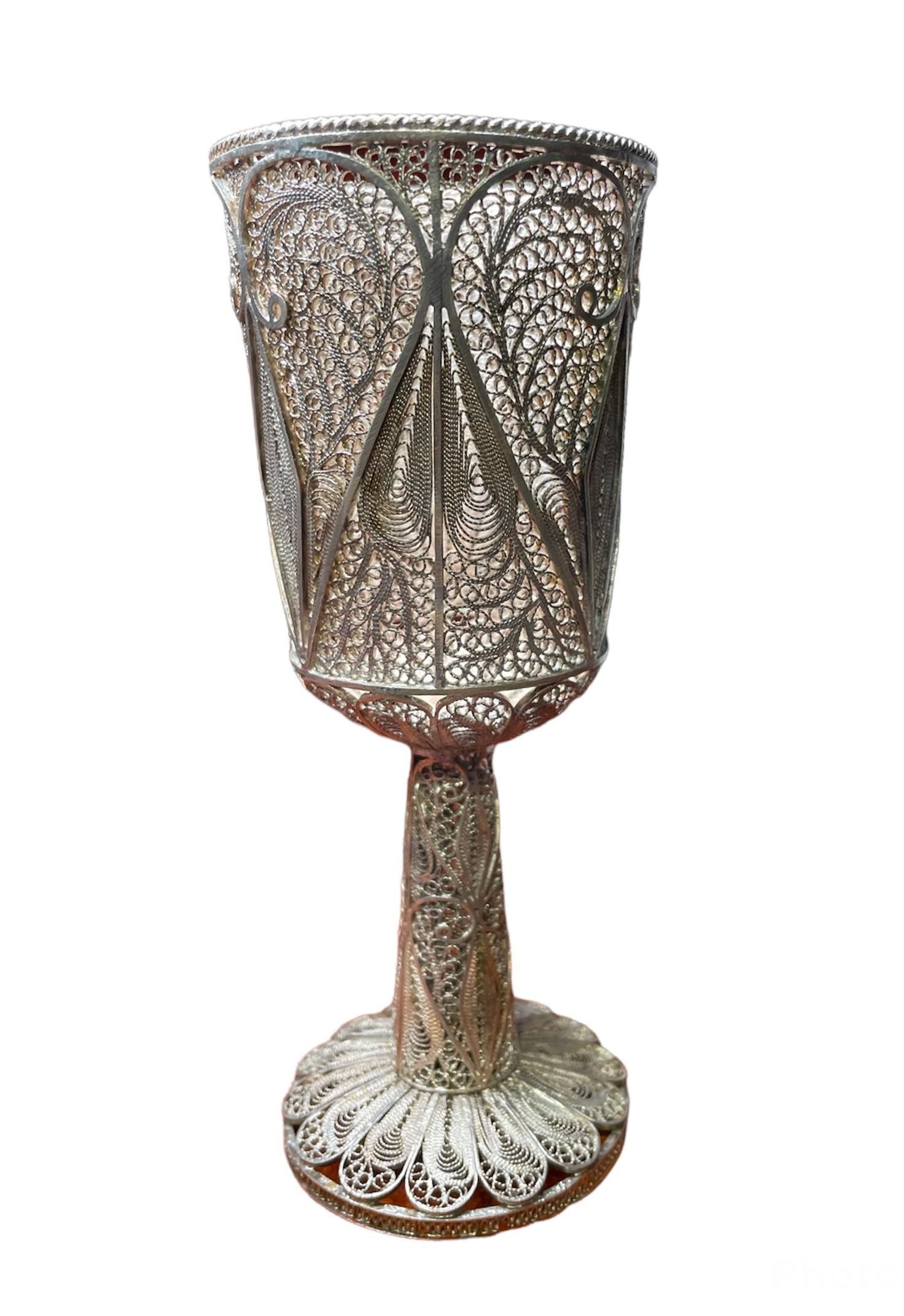 Unknown Art Deco Sterling Silver 925 Filigree Cup/Goblet For Sale